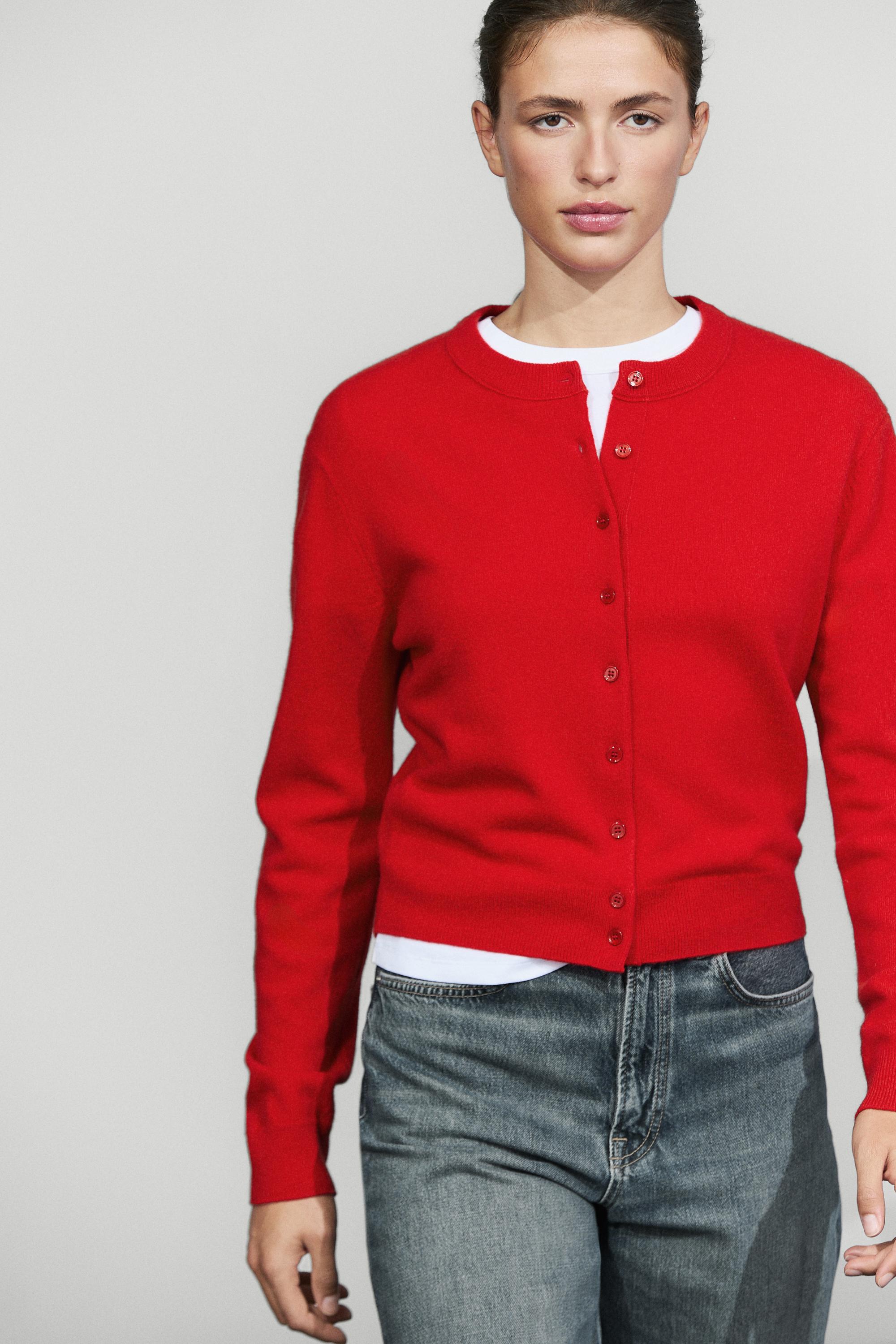 Knit cardigan with button detail Red