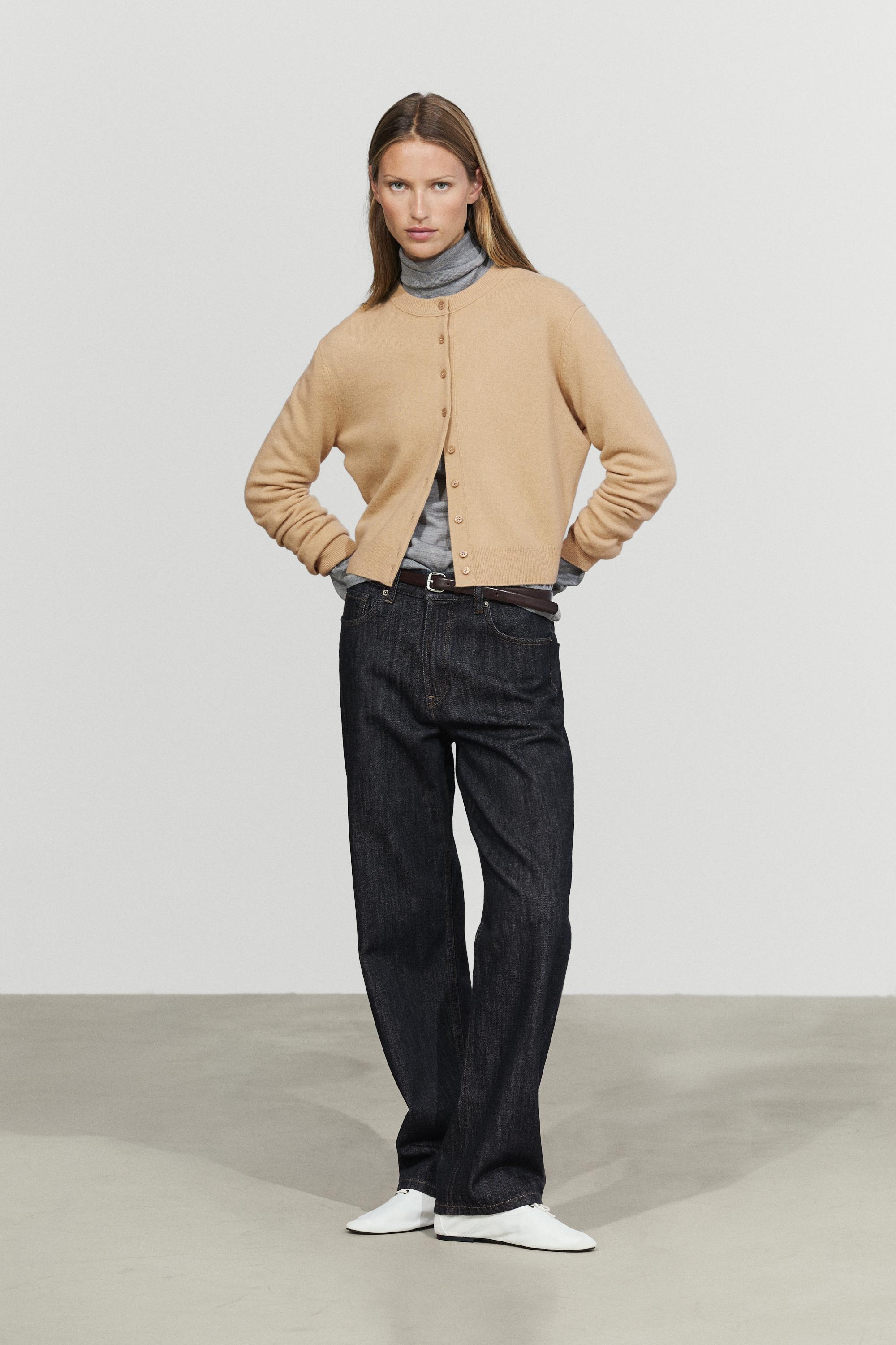 Knit cardigan with button detail Camel