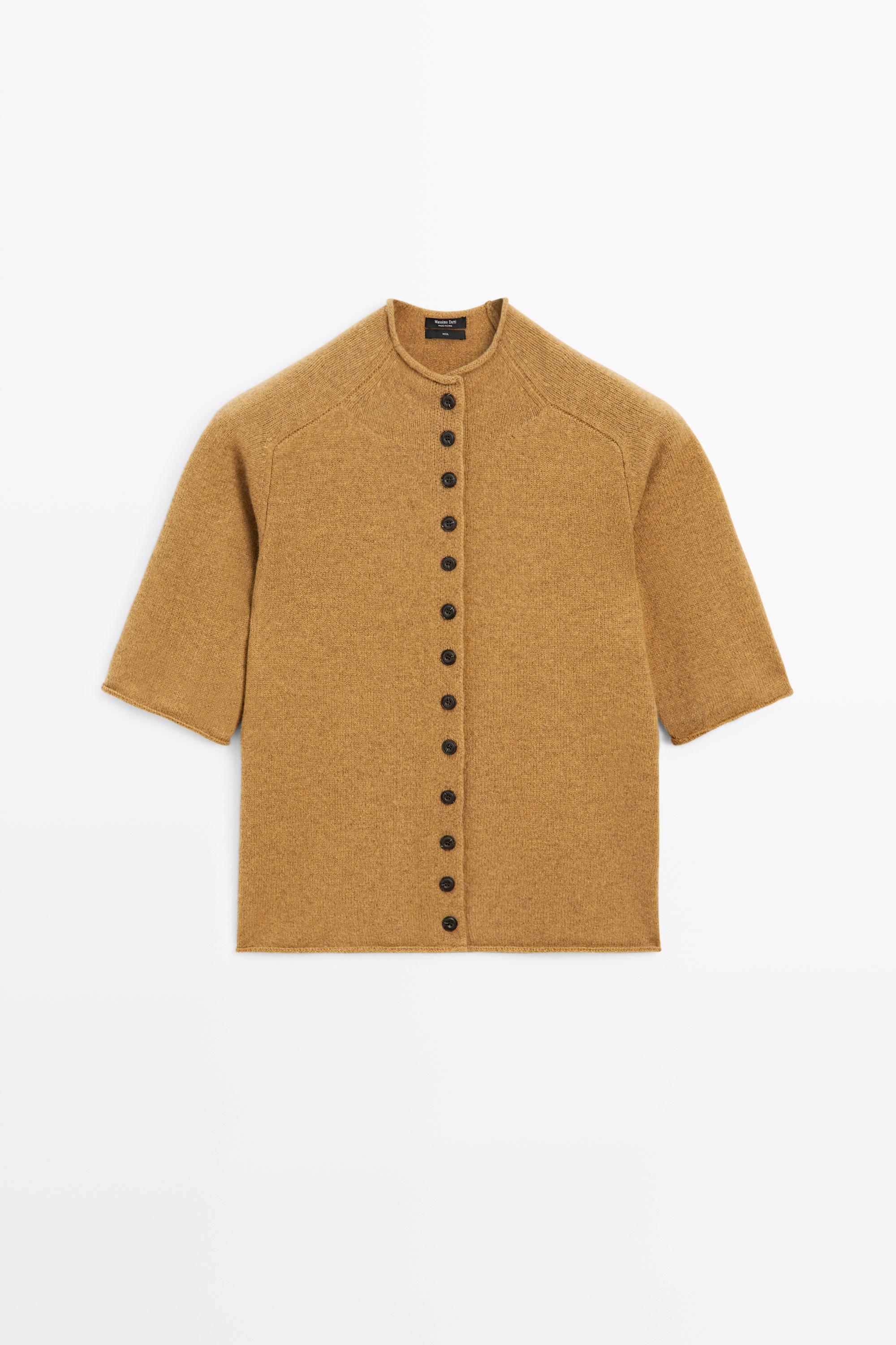 100% wool funnel neck knit cardigan Oil