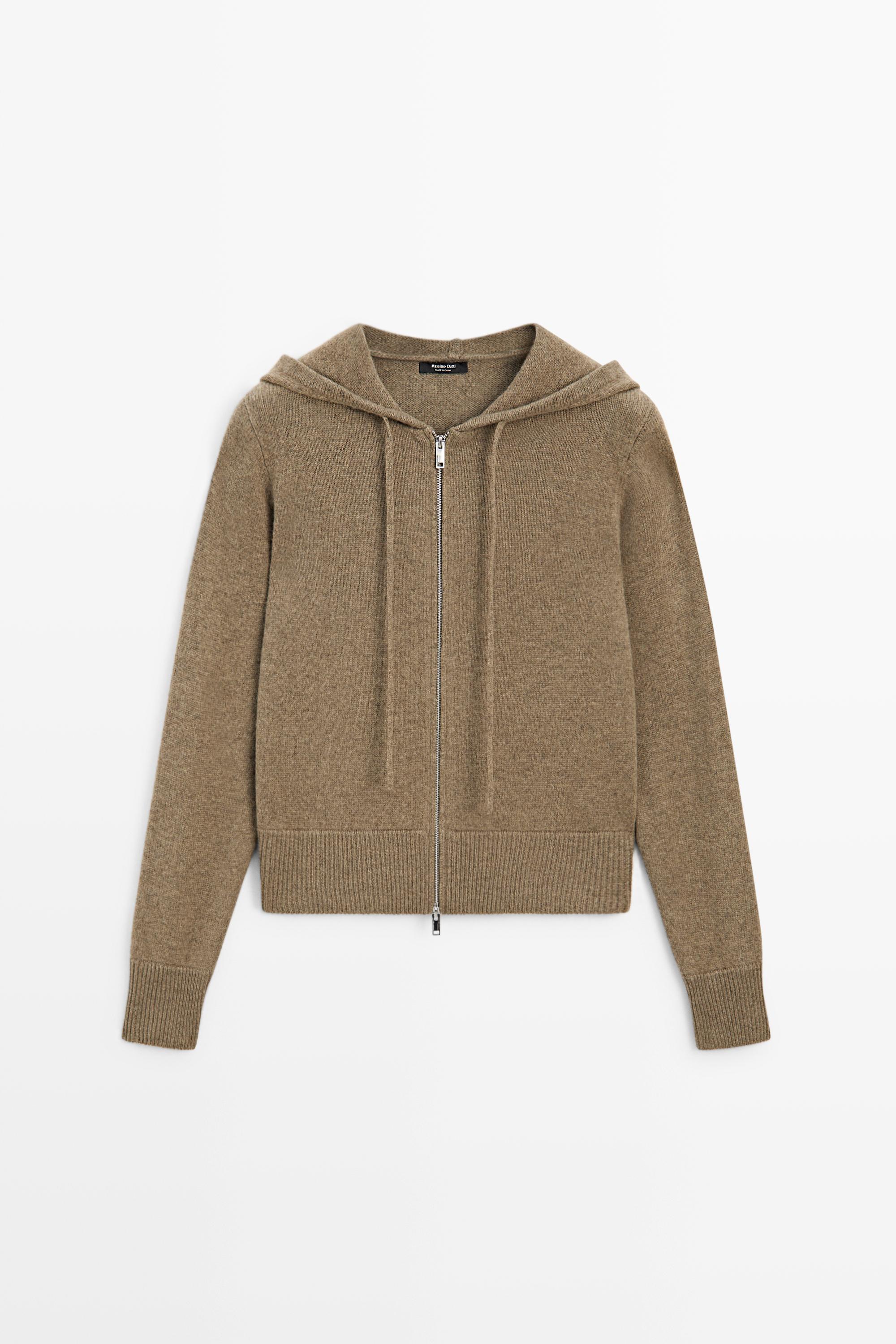 Wool blend hooded knit cardigan Greenish