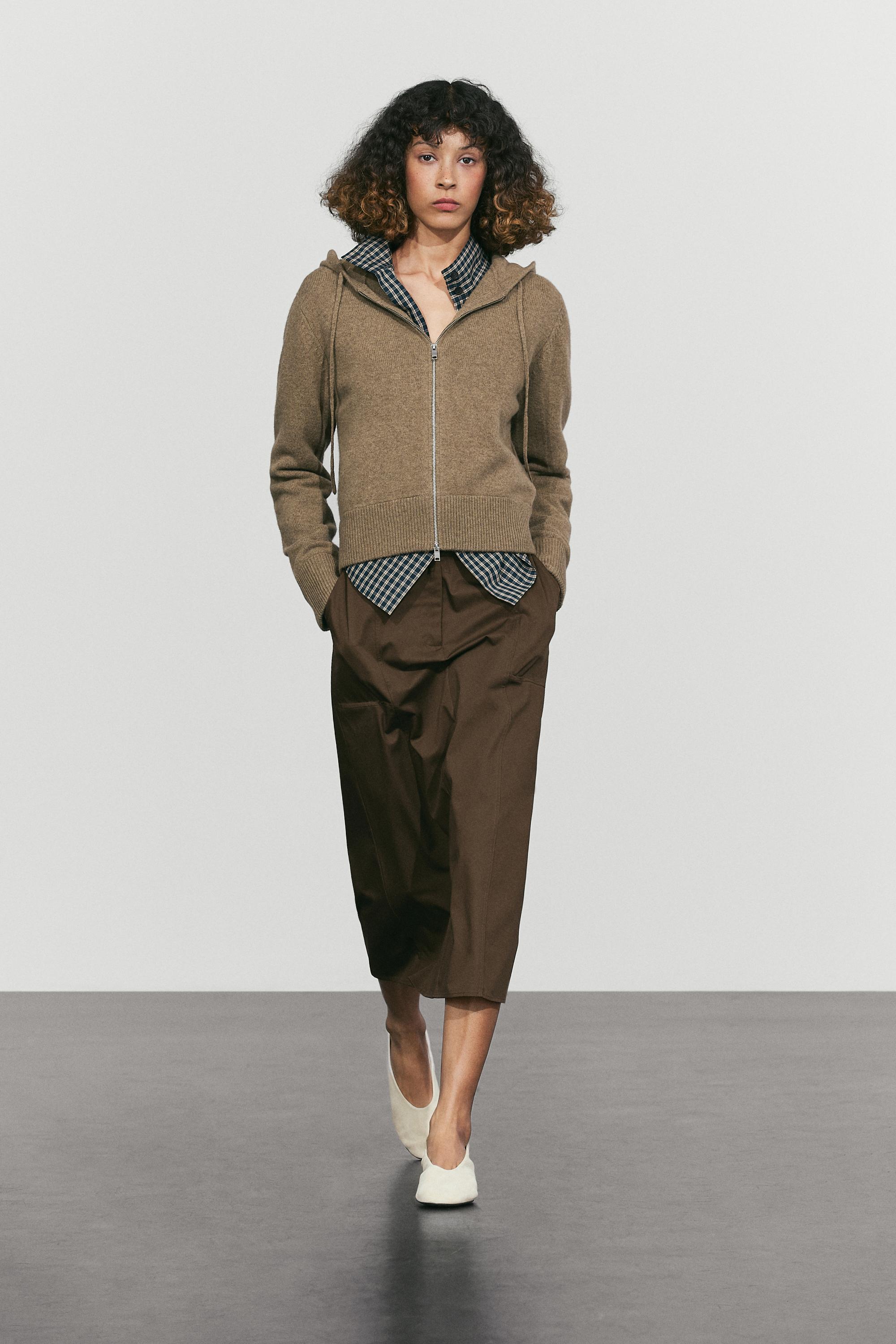 Wool blend hooded knit cardigan Greenish