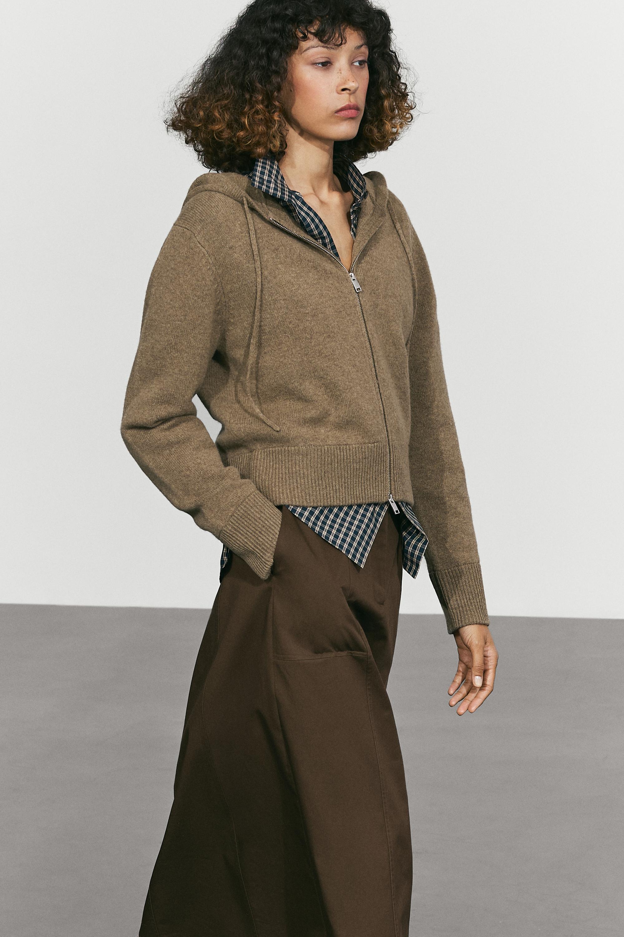 Wool blend hooded knit cardigan Greenish