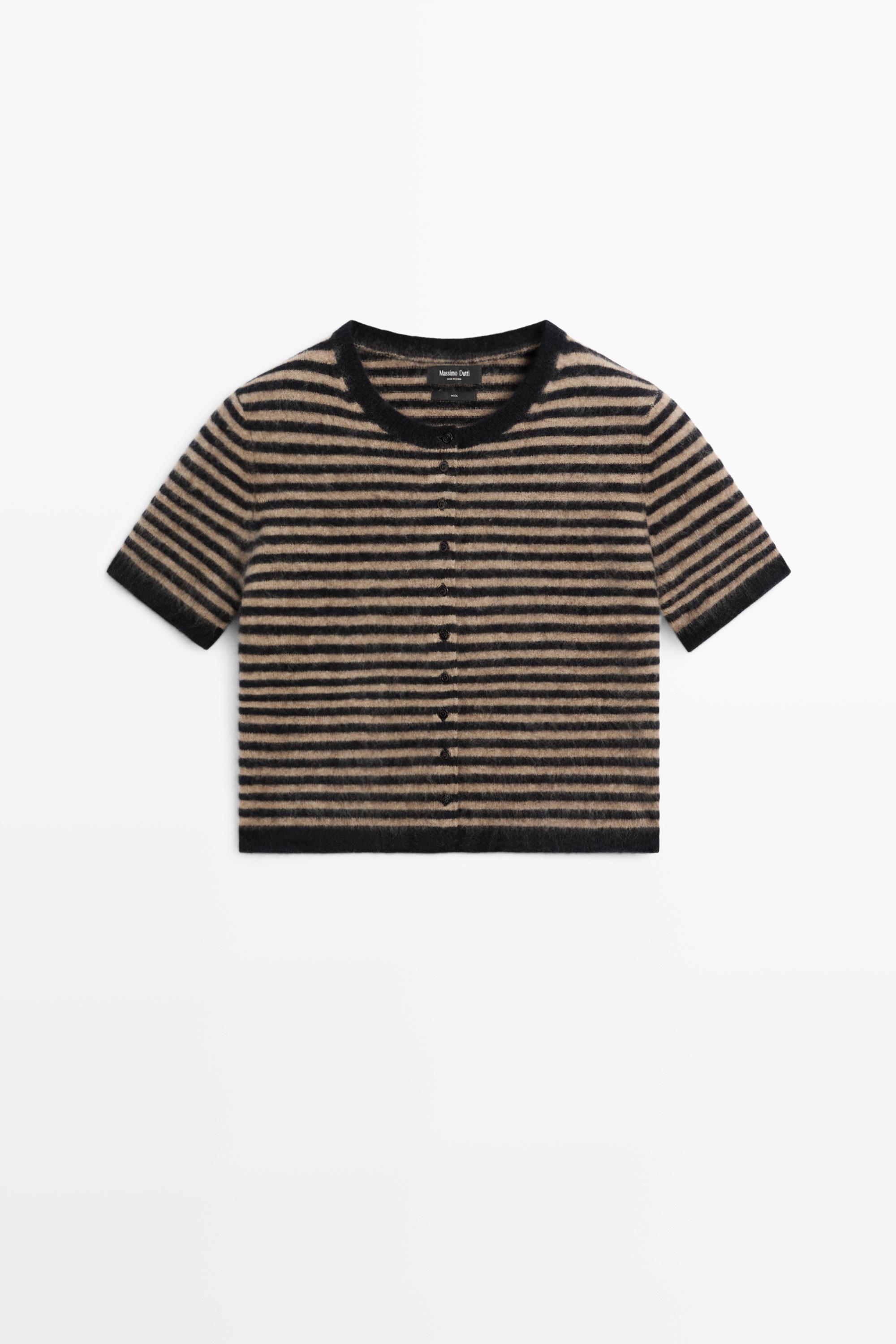 100% wool short sleeve knit cardigan Dark Blue