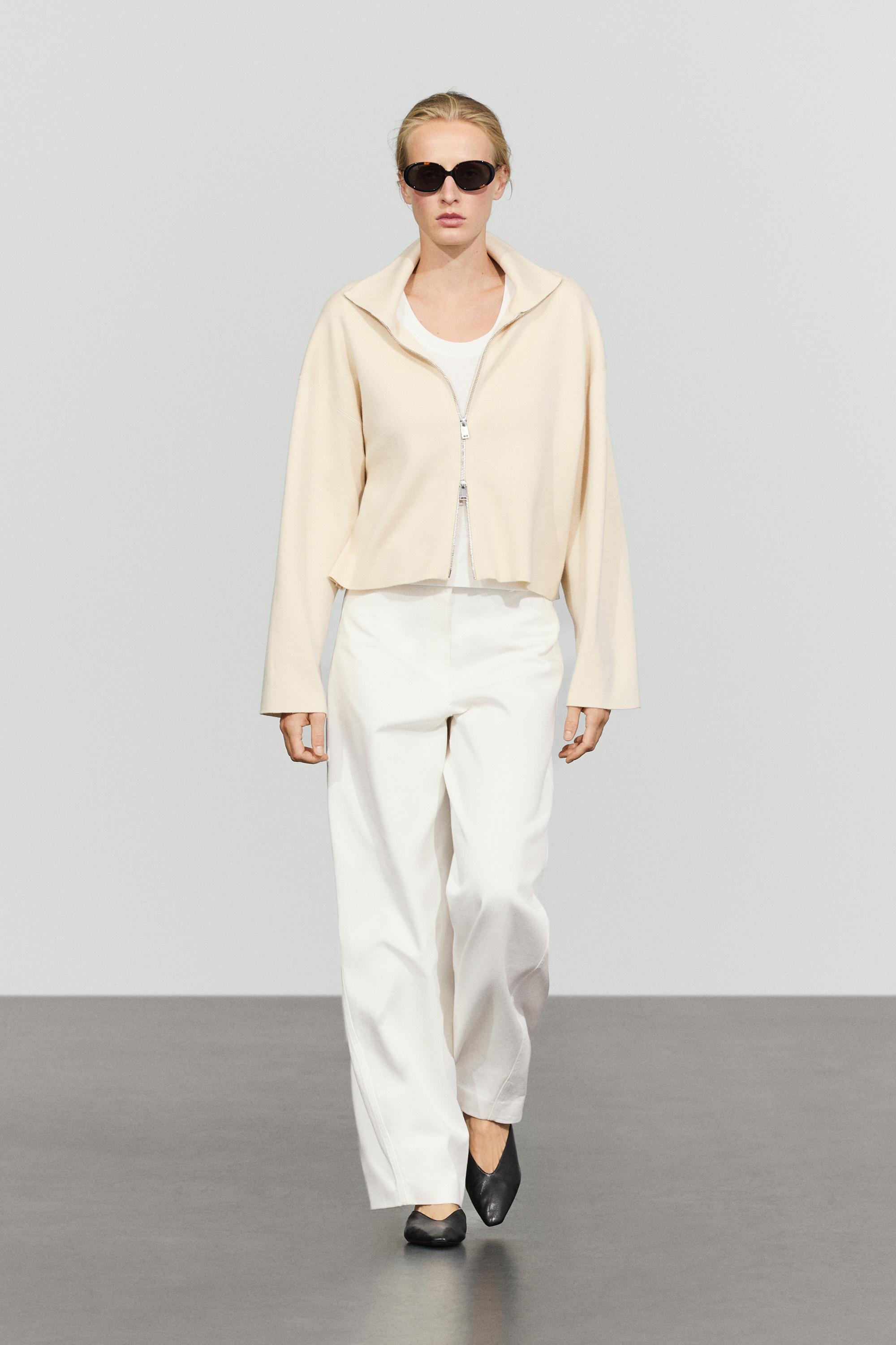 Cotton knit zip-up jacket Vanilla