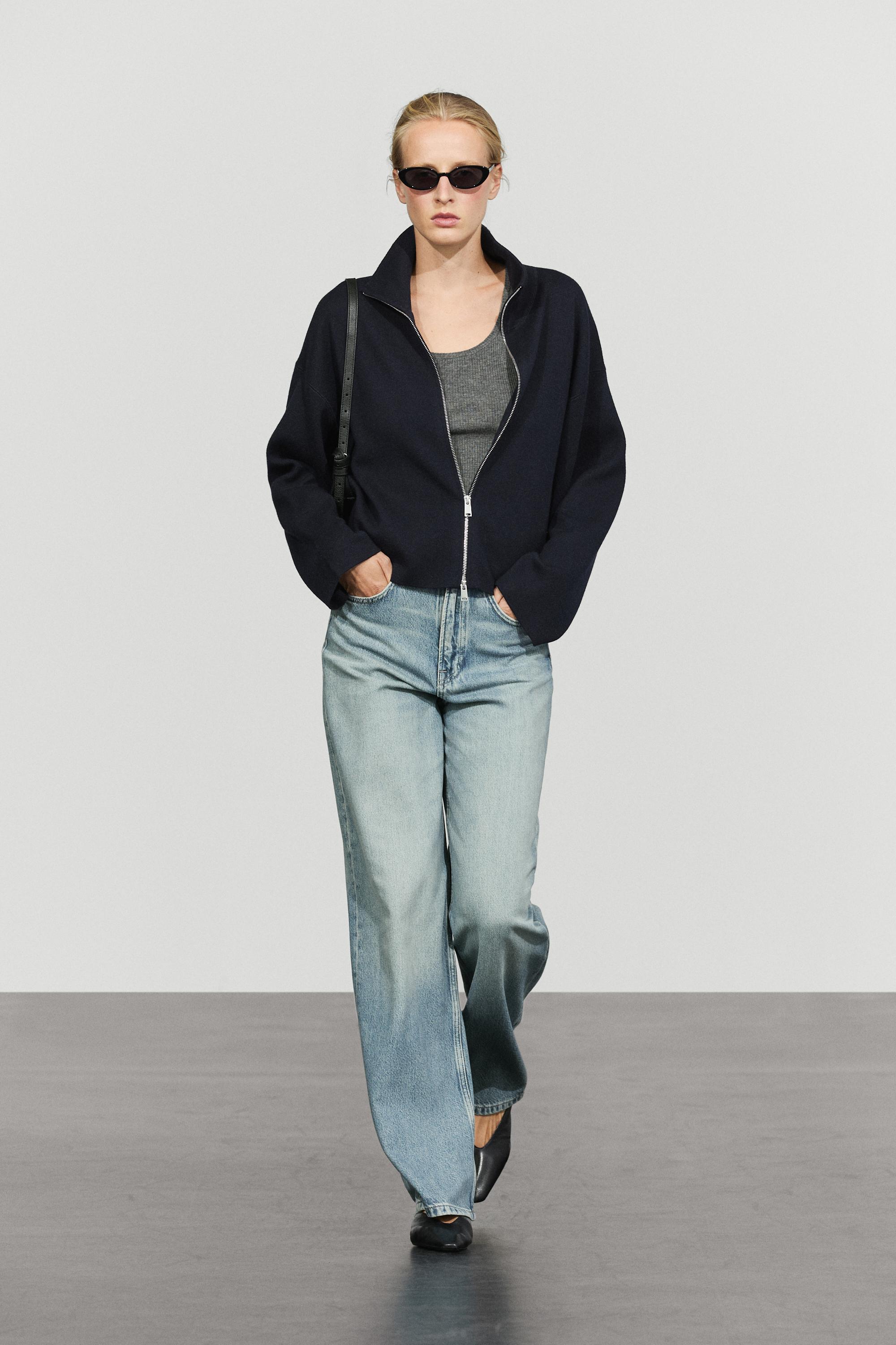 Cotton knit zip-up jacket Navy Blue