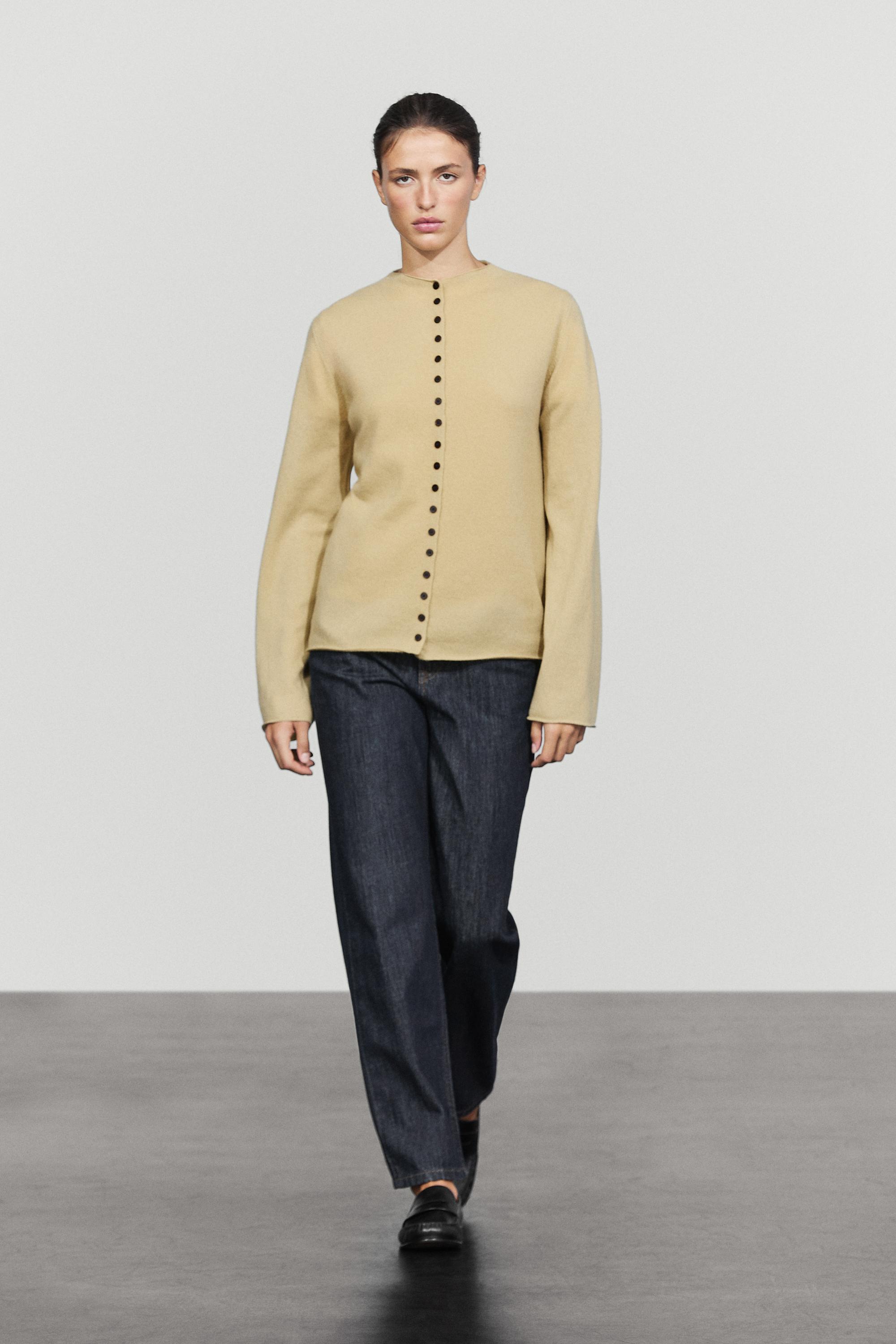 Wool-blend knit cardigan with buttons Olive