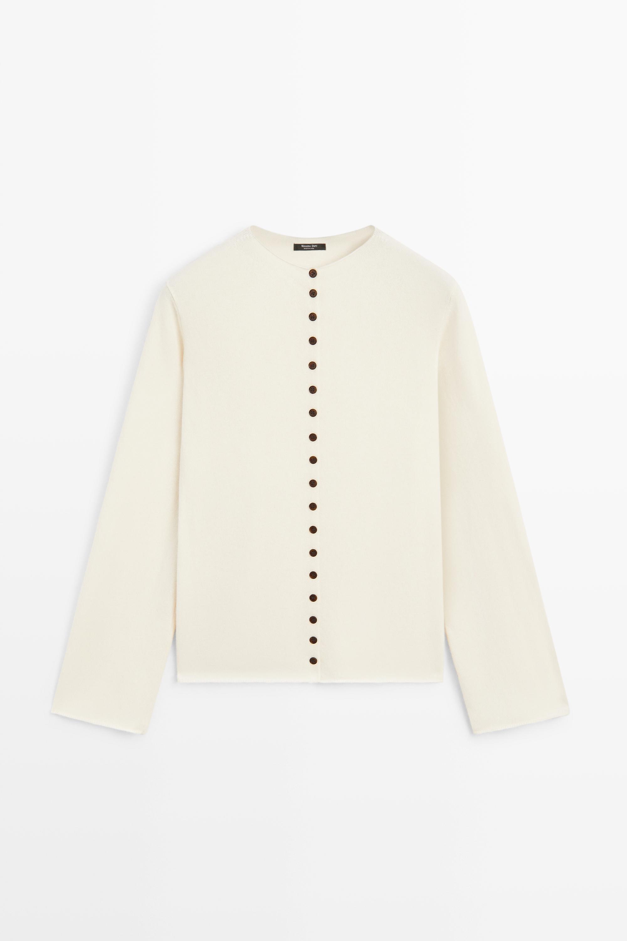 Wool-blend knit cardigan with buttons Cream
