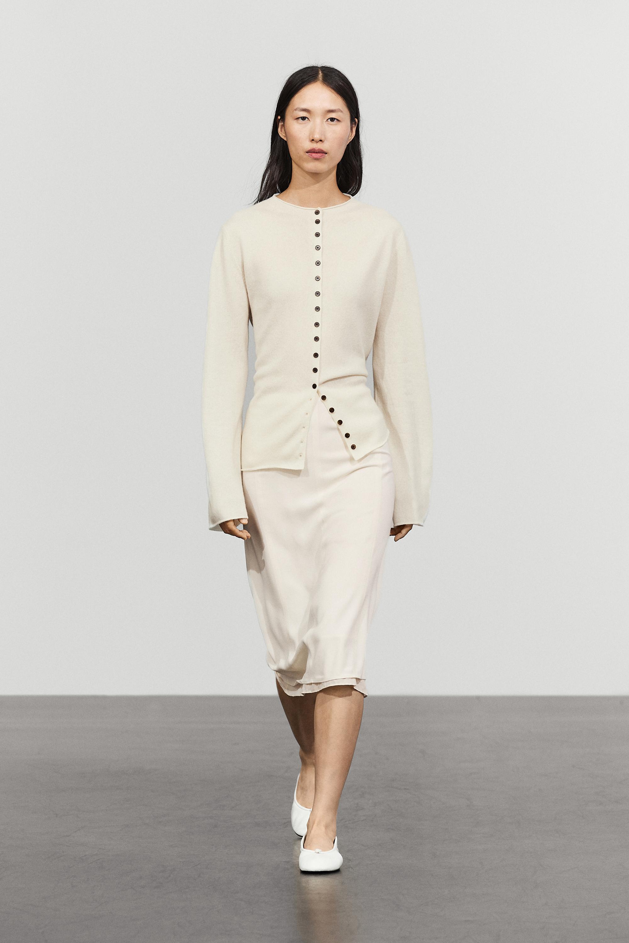 Wool-blend knit cardigan with buttons Cream