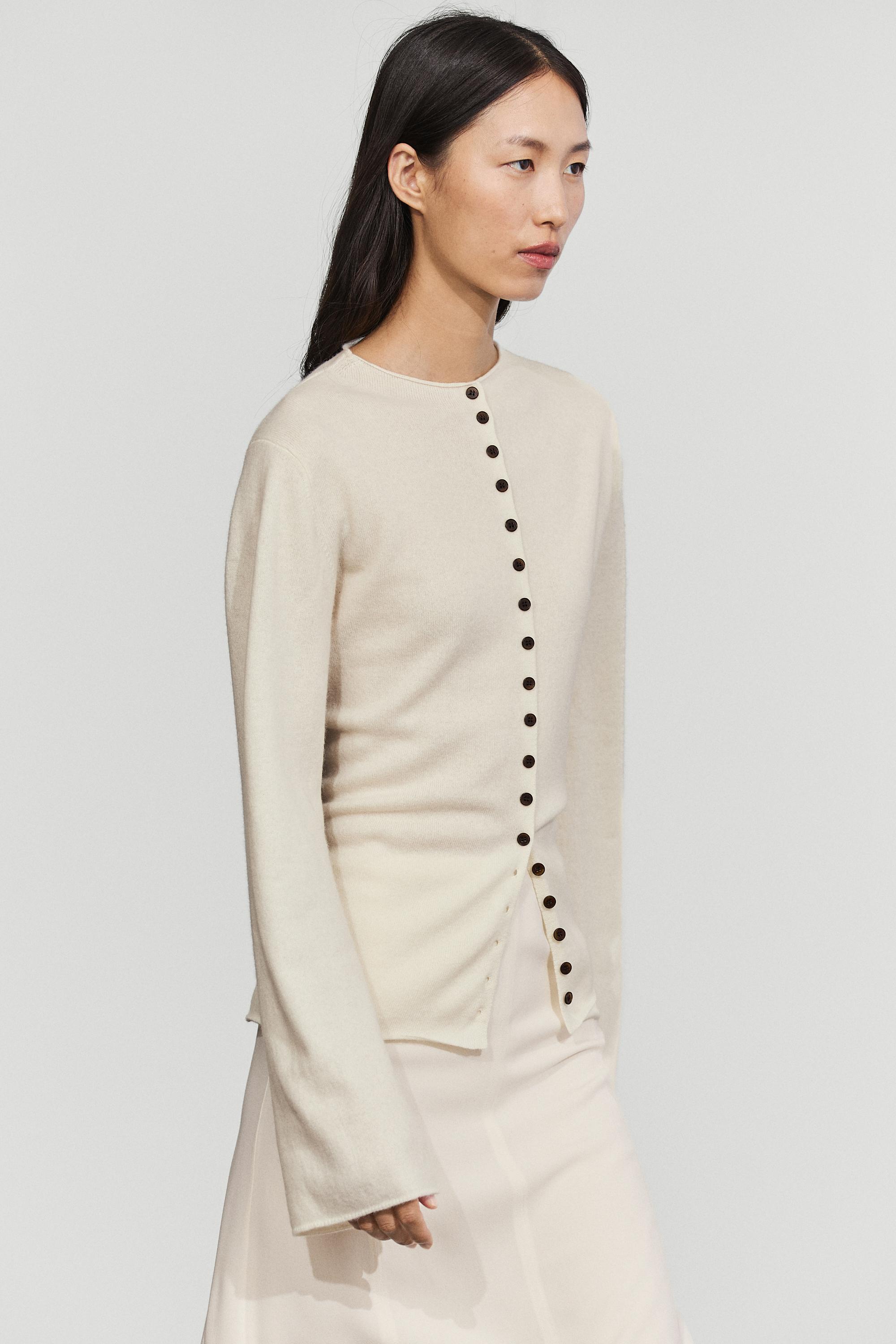 Wool-blend knit cardigan with buttons Cream