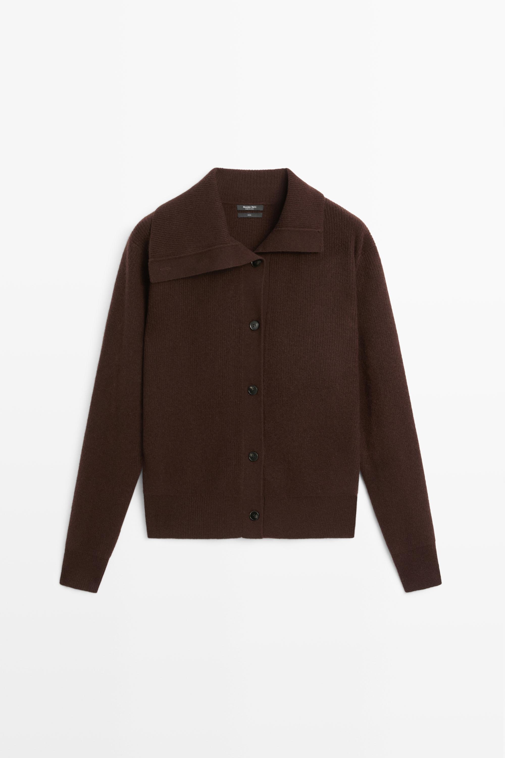 Purl knit funnel neck cardigan Chocolate