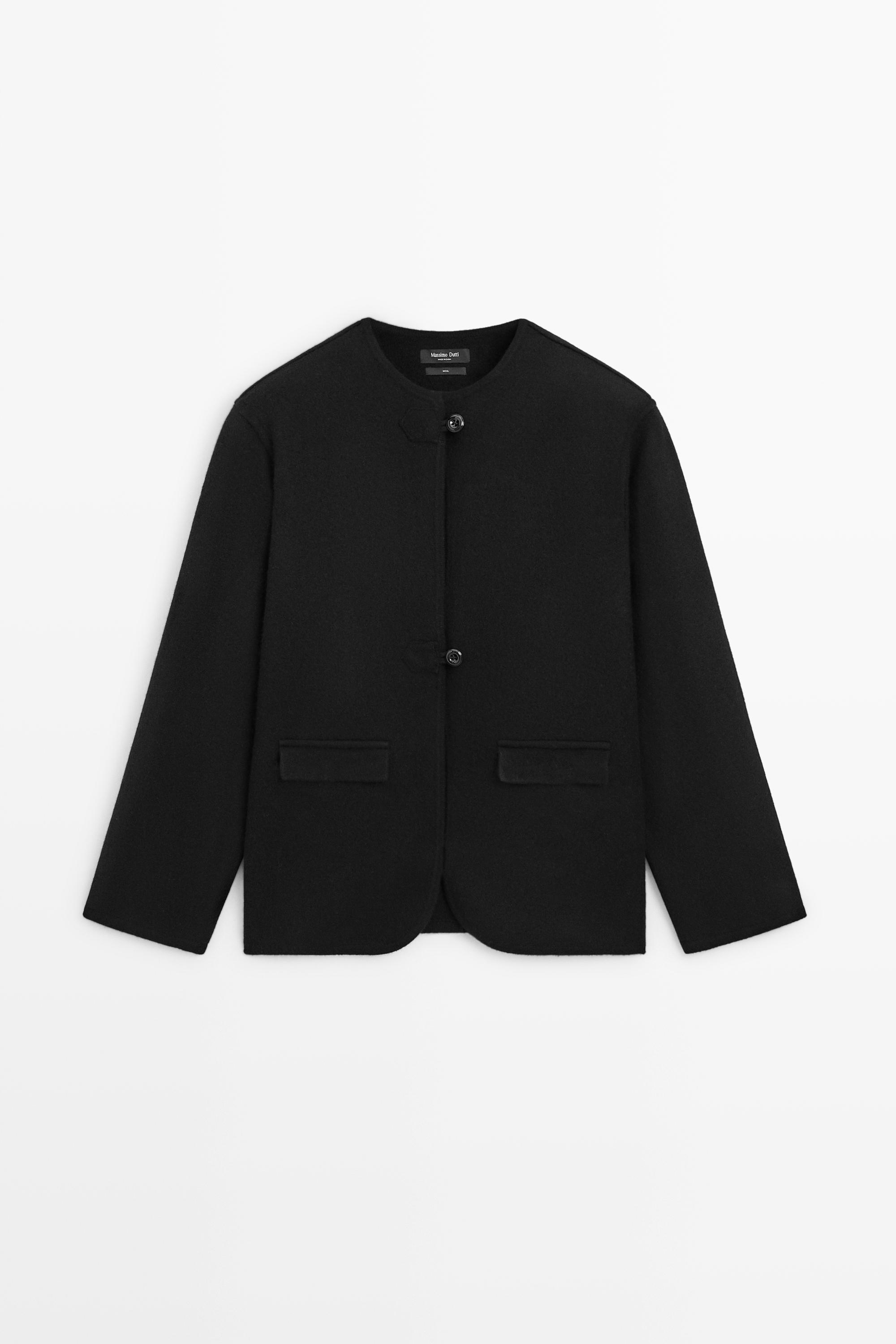 100% Wool Knit Cardigan with Button Details Black