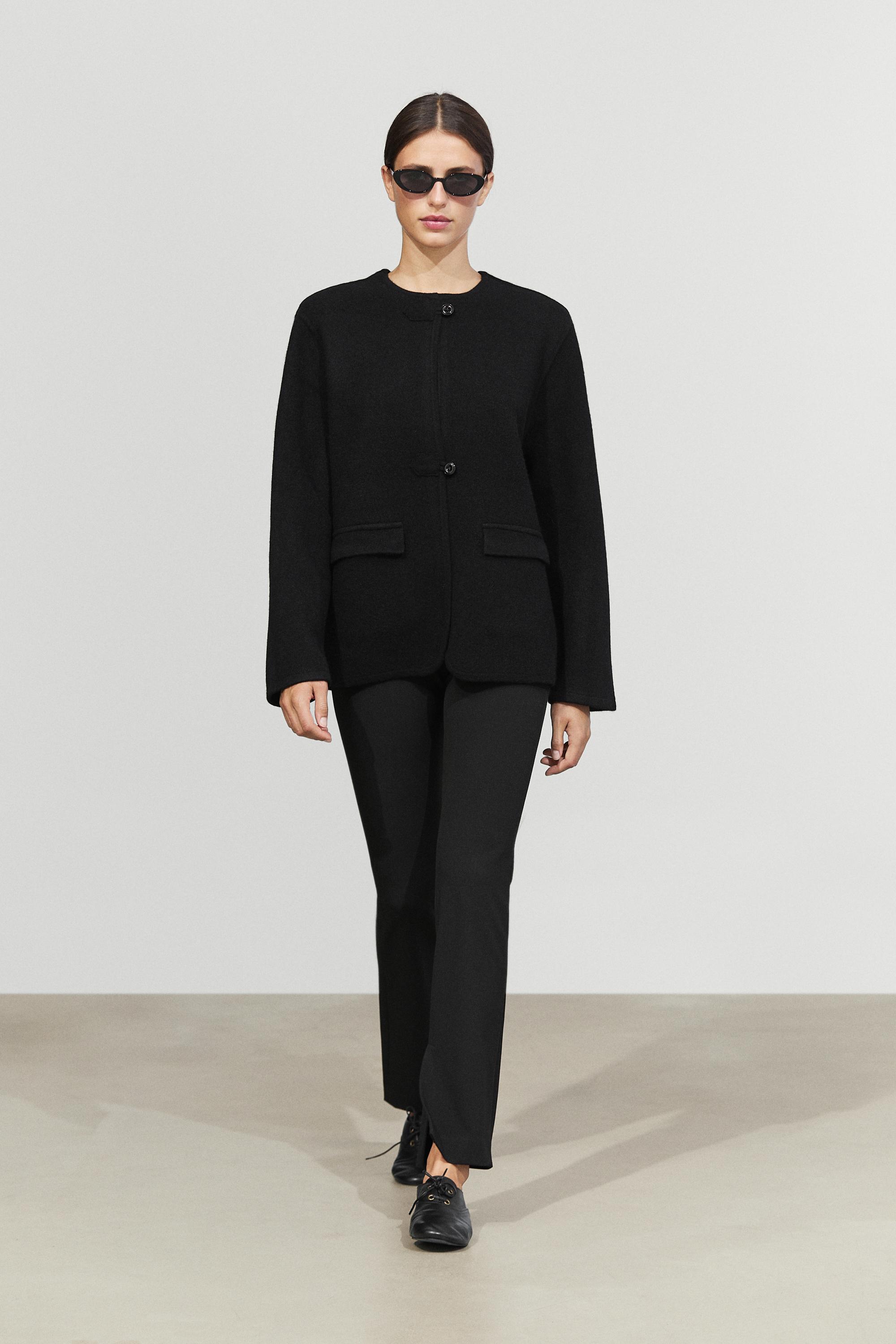 100% Wool Knit Cardigan with Button Details Black