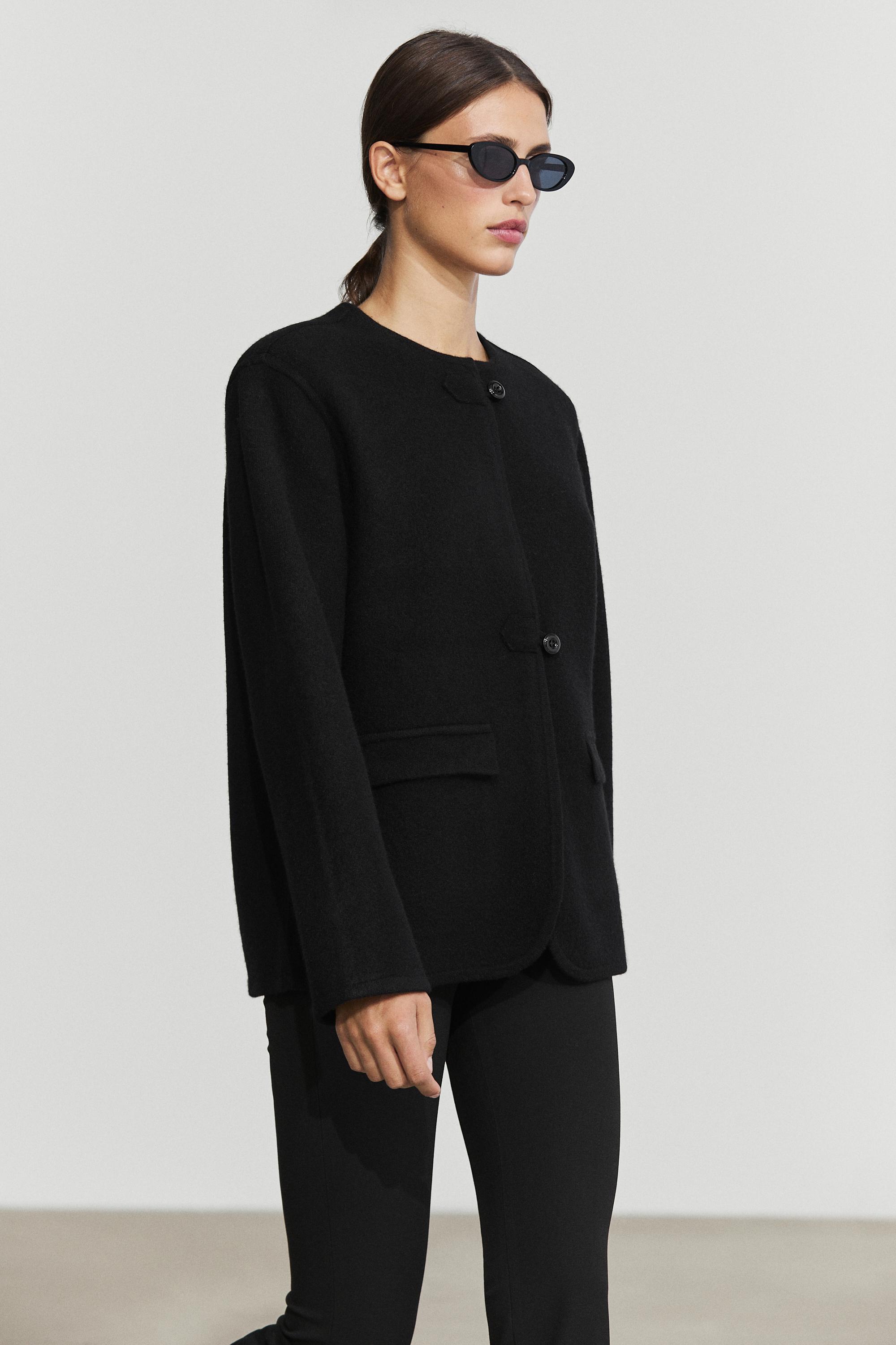 100% Wool Knit Cardigan with Button Details Black