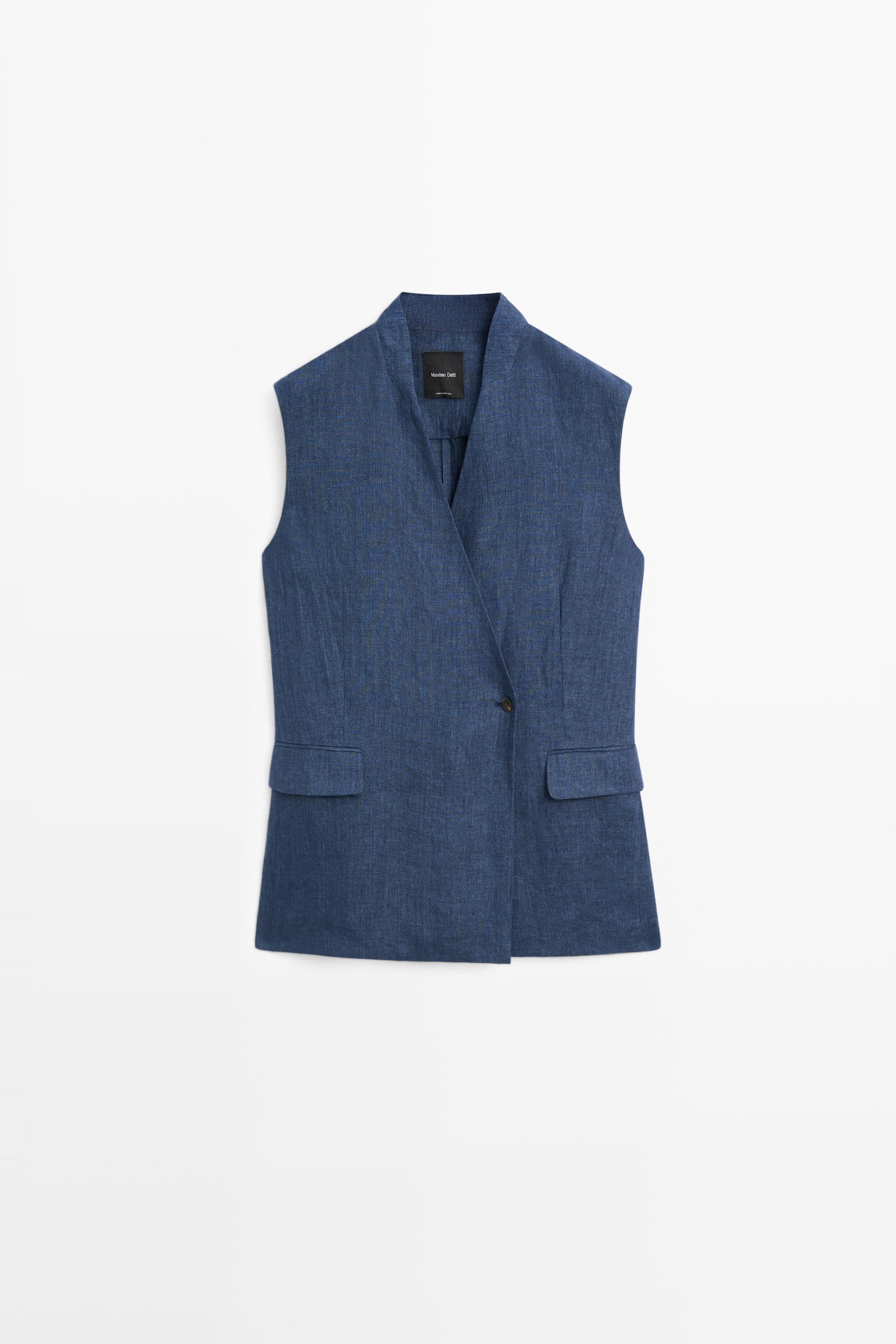 Linen crossover total look vest Navy Blue