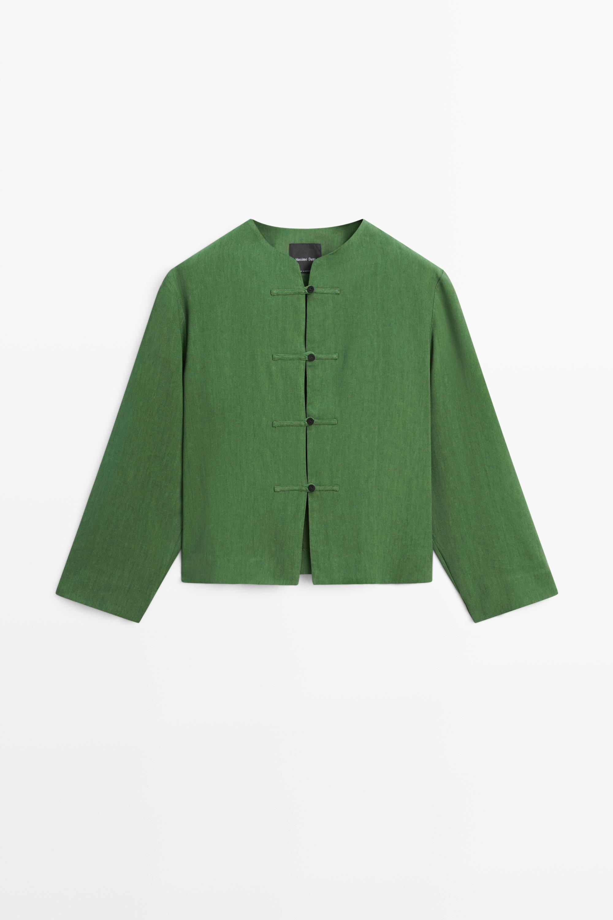 Total look flowing overshirt with button details Bluish Green