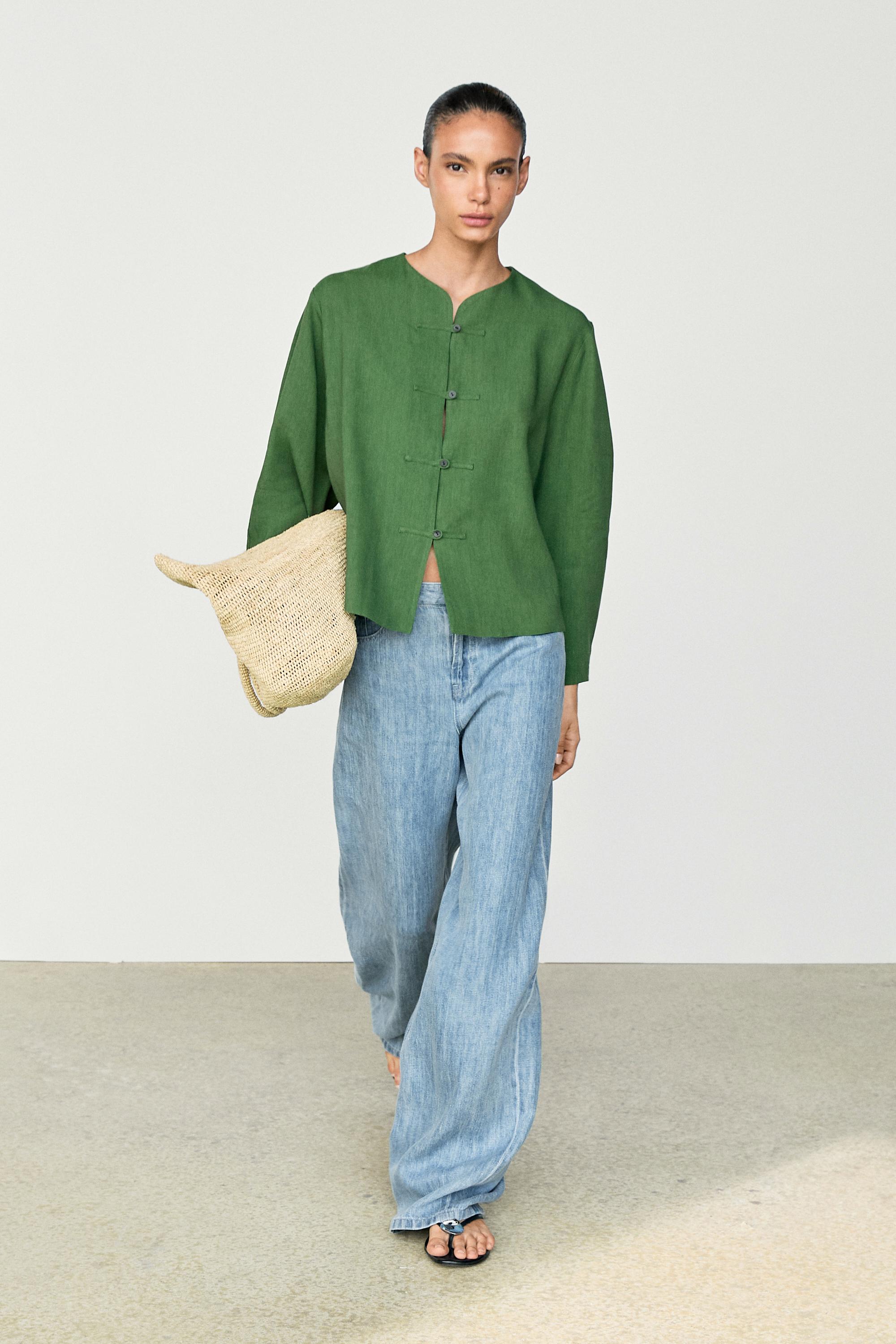 Total look flowing overshirt with button details Bluish Green