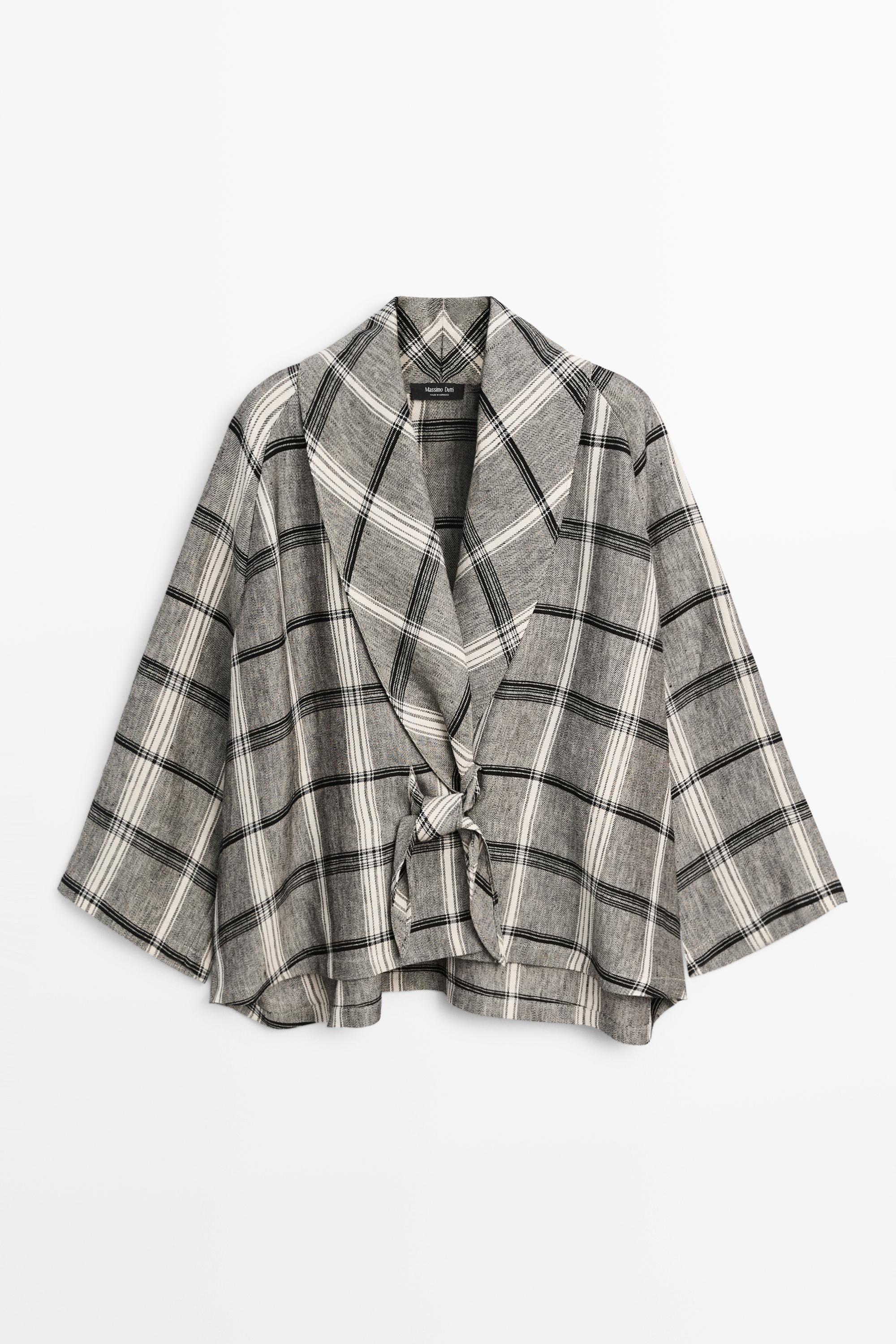 Check tie-detail overshirt Medium Grey