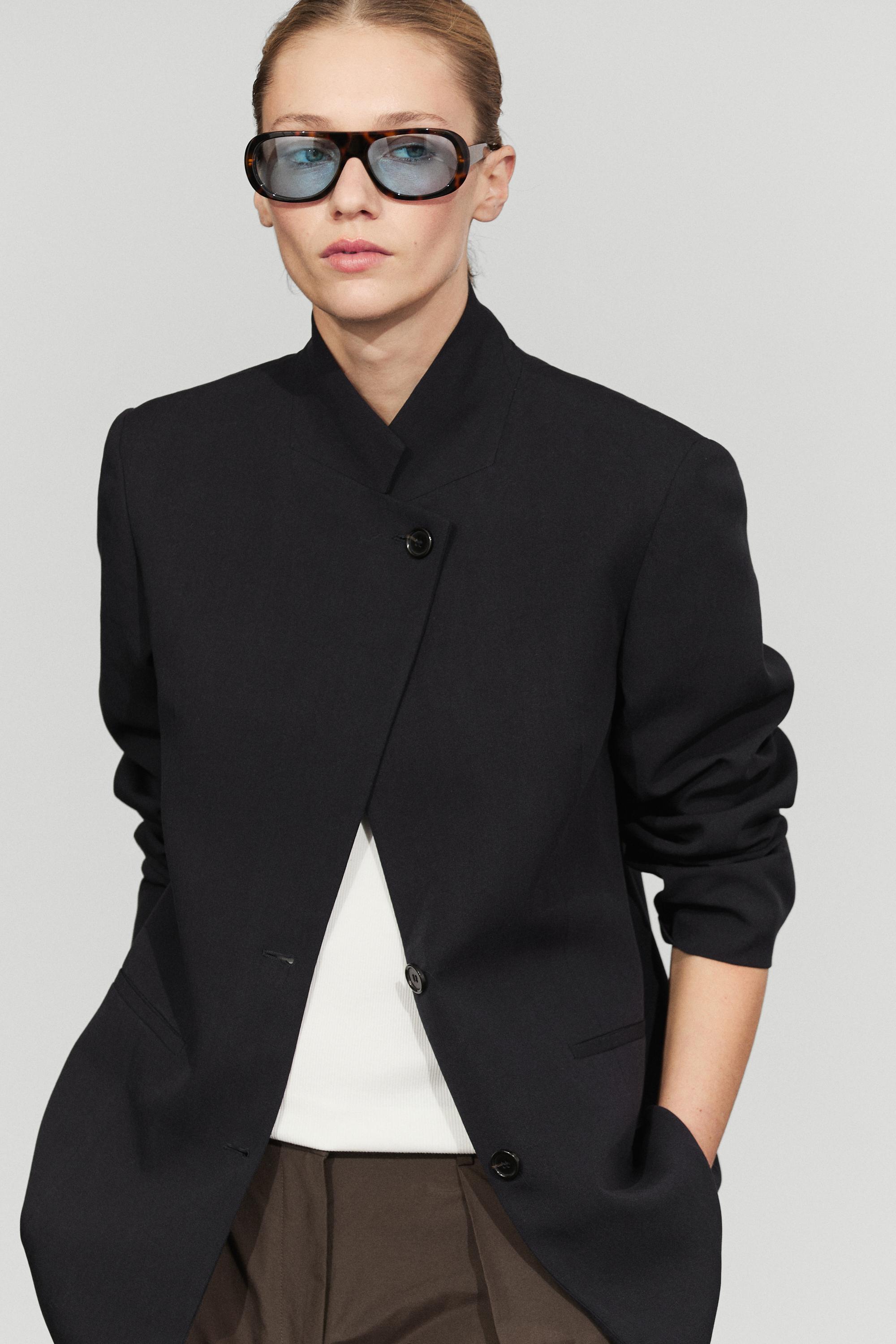 Flowy button-detail blazer Navy Blue
