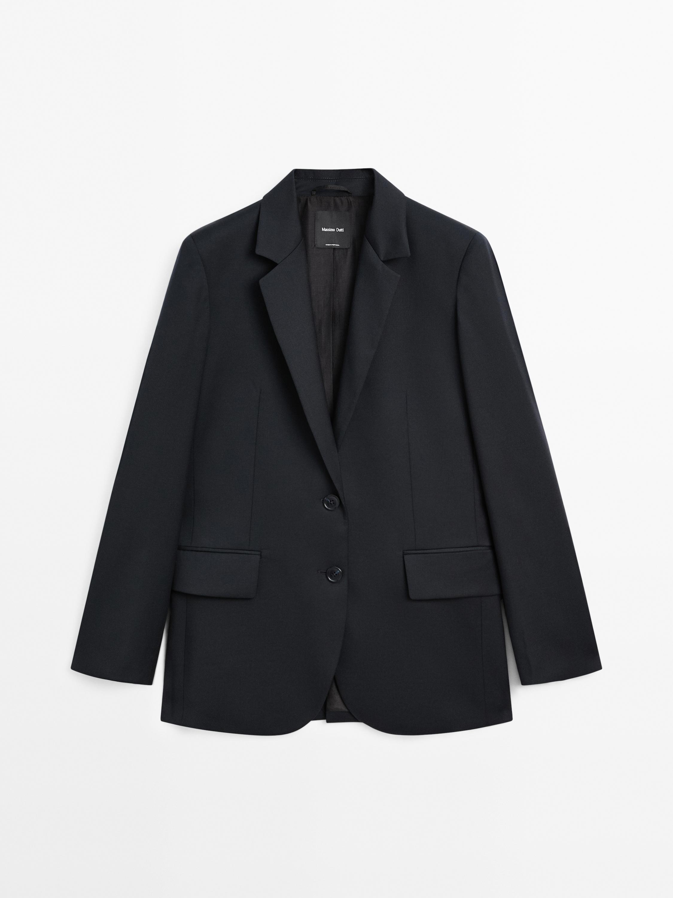 100% extra fine wool two-button blazer Navy Blue