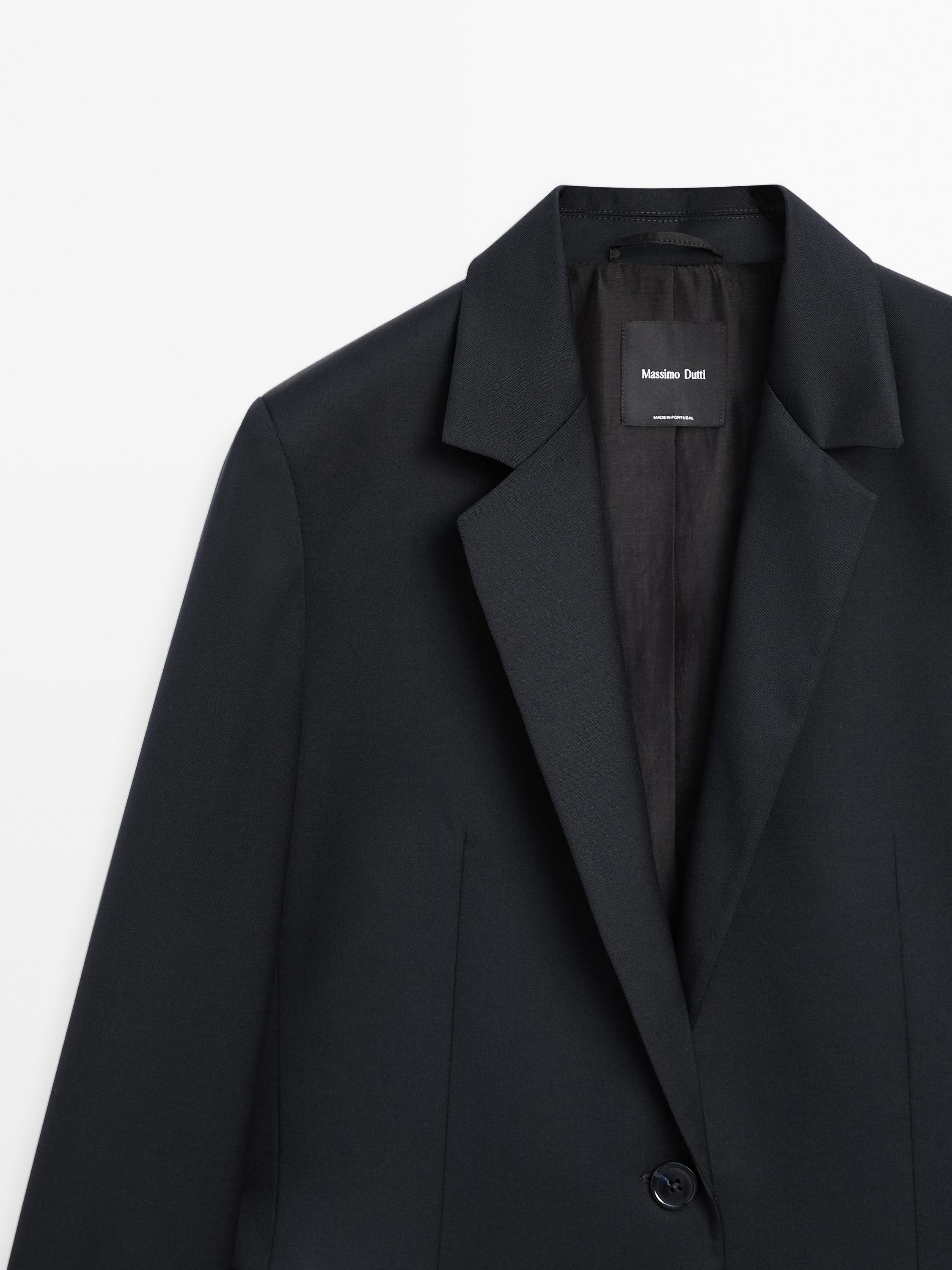 100% extra fine wool two-button blazer Navy Blue