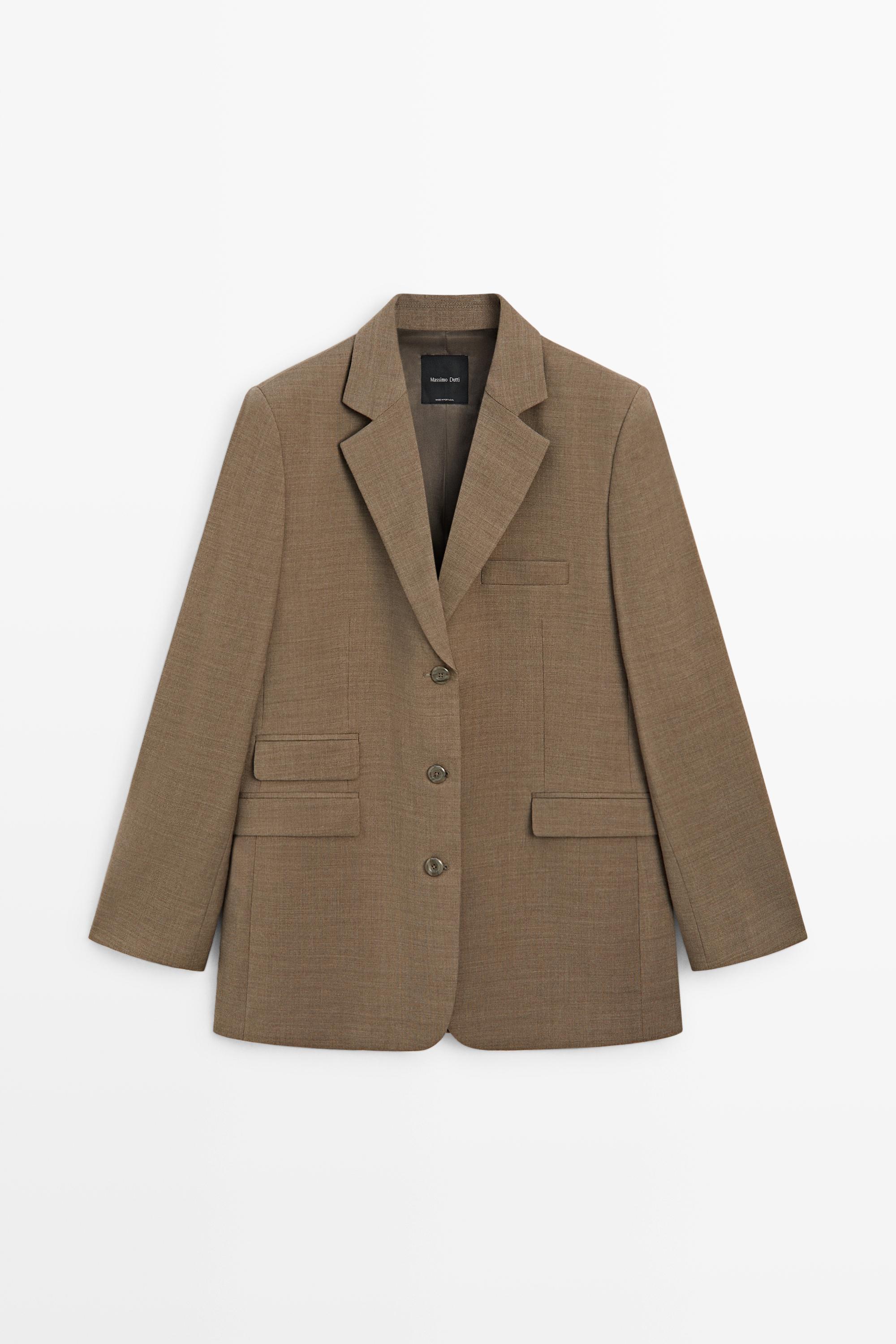 Melange 100% wool suit blazer Camel