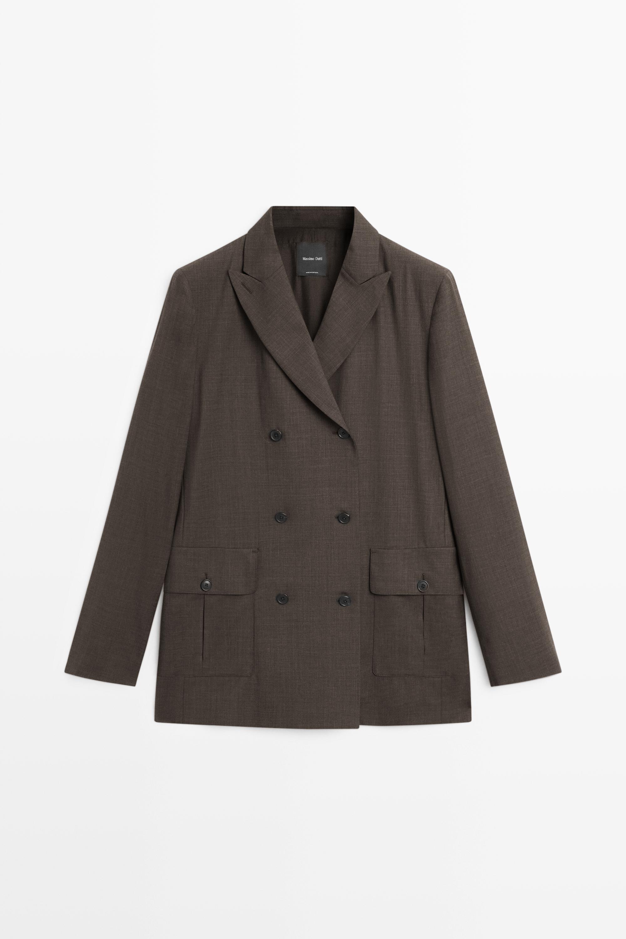 Double-breasted blazer with pocket detail Dark Grey