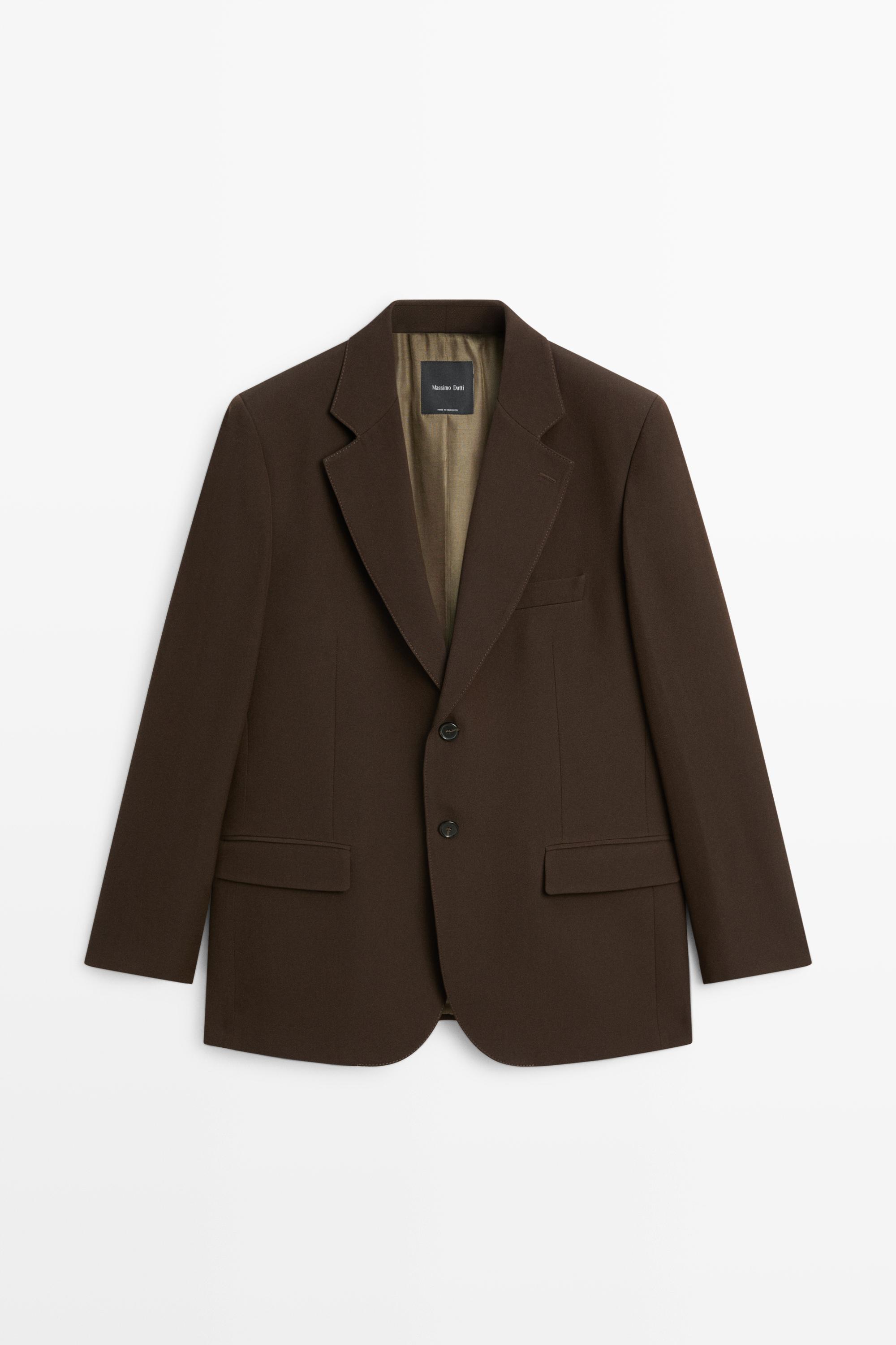 Fluid wool blend blazer total look Brown