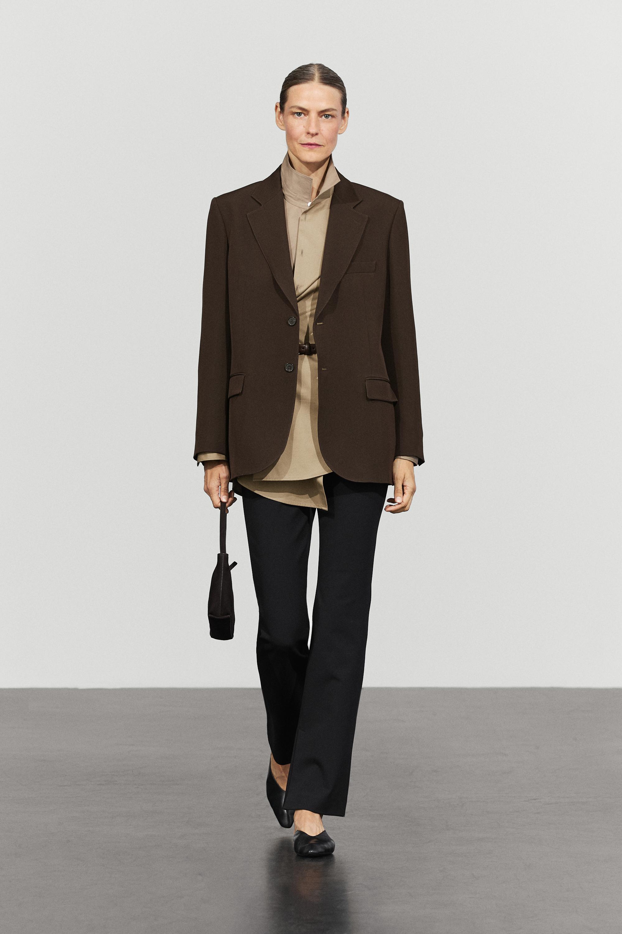 Fluid wool blend blazer total look Brown