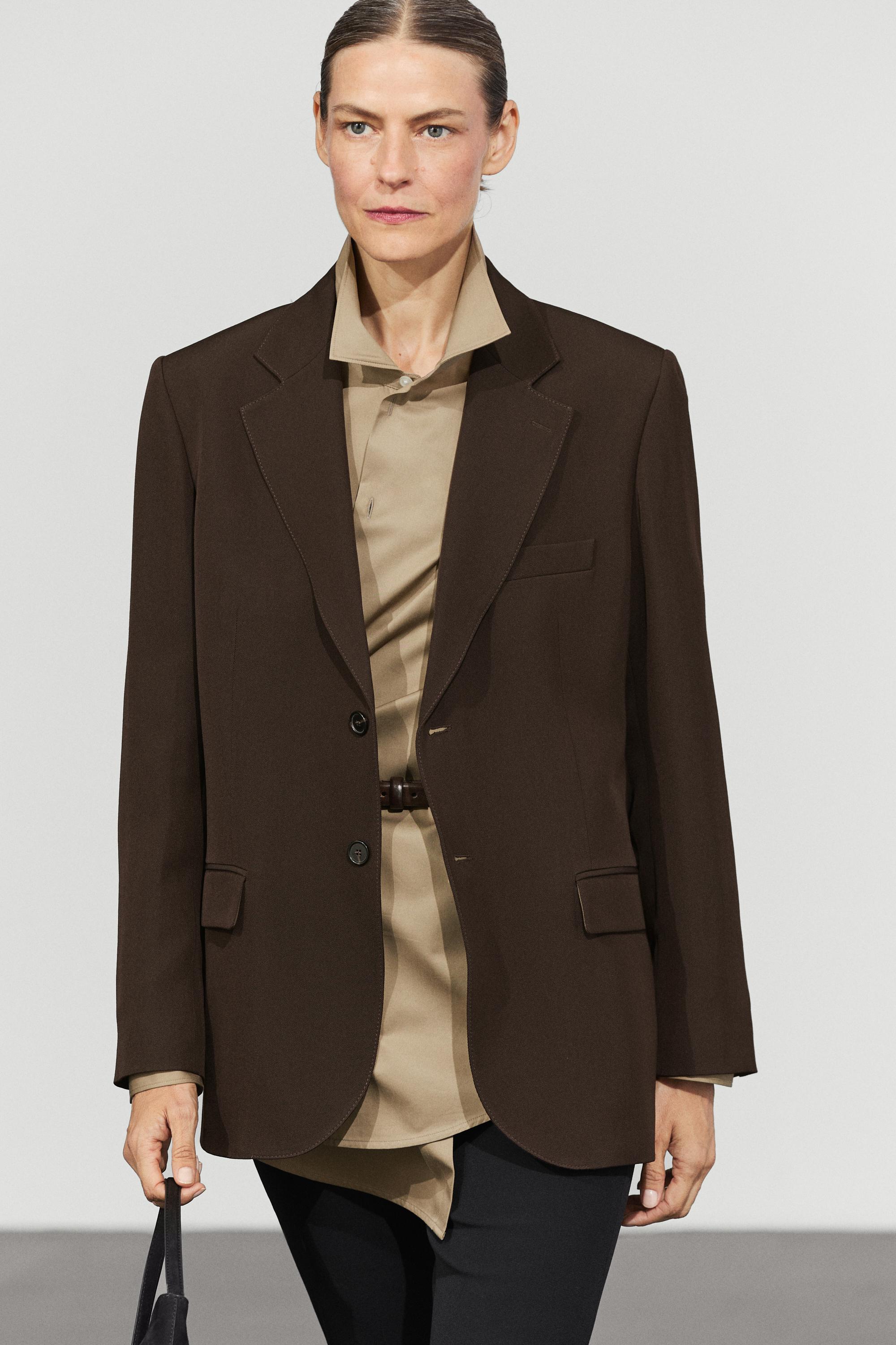 Fluid wool blend blazer total look Brown