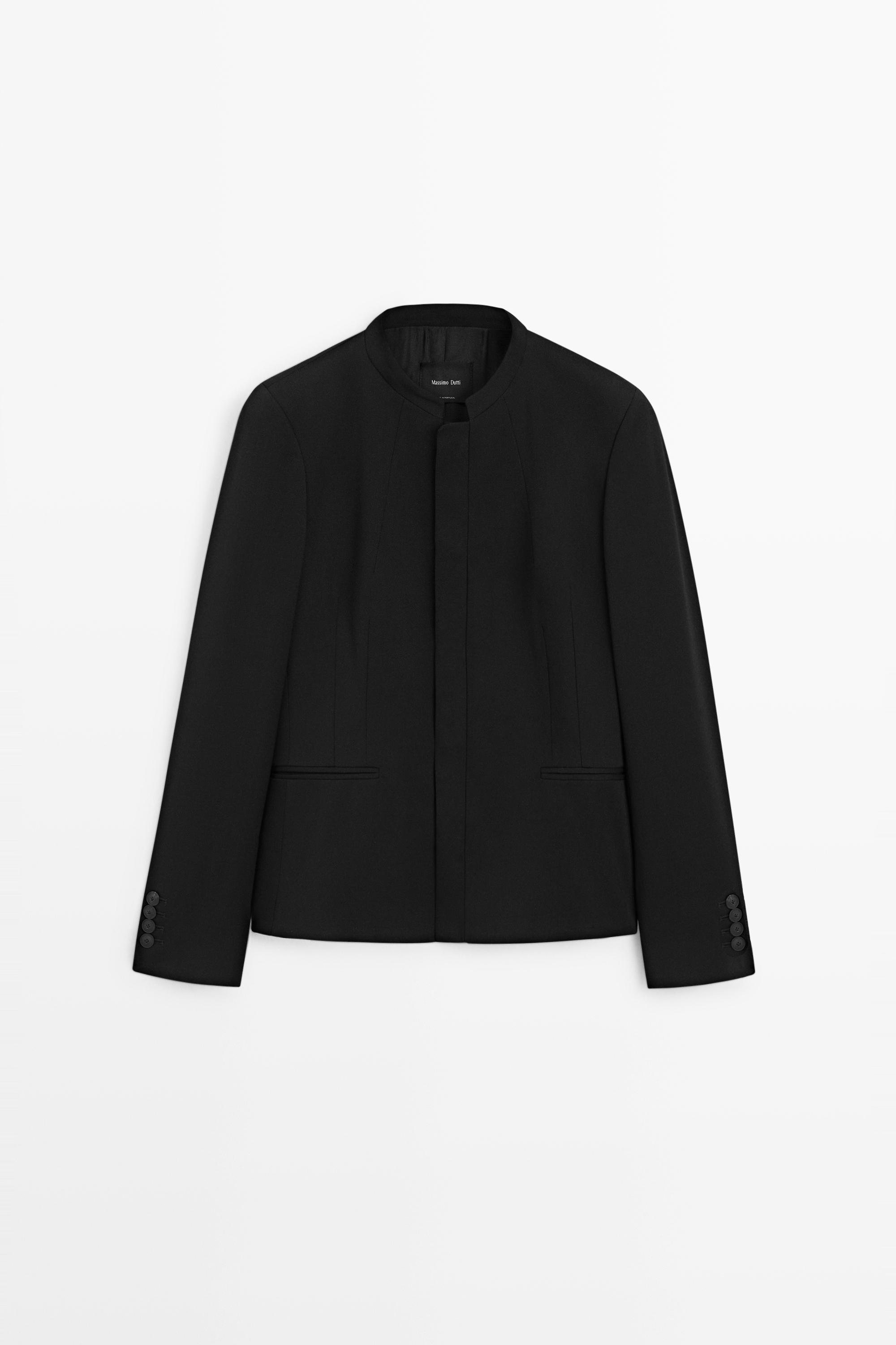 Round neck blazer with dart details Black