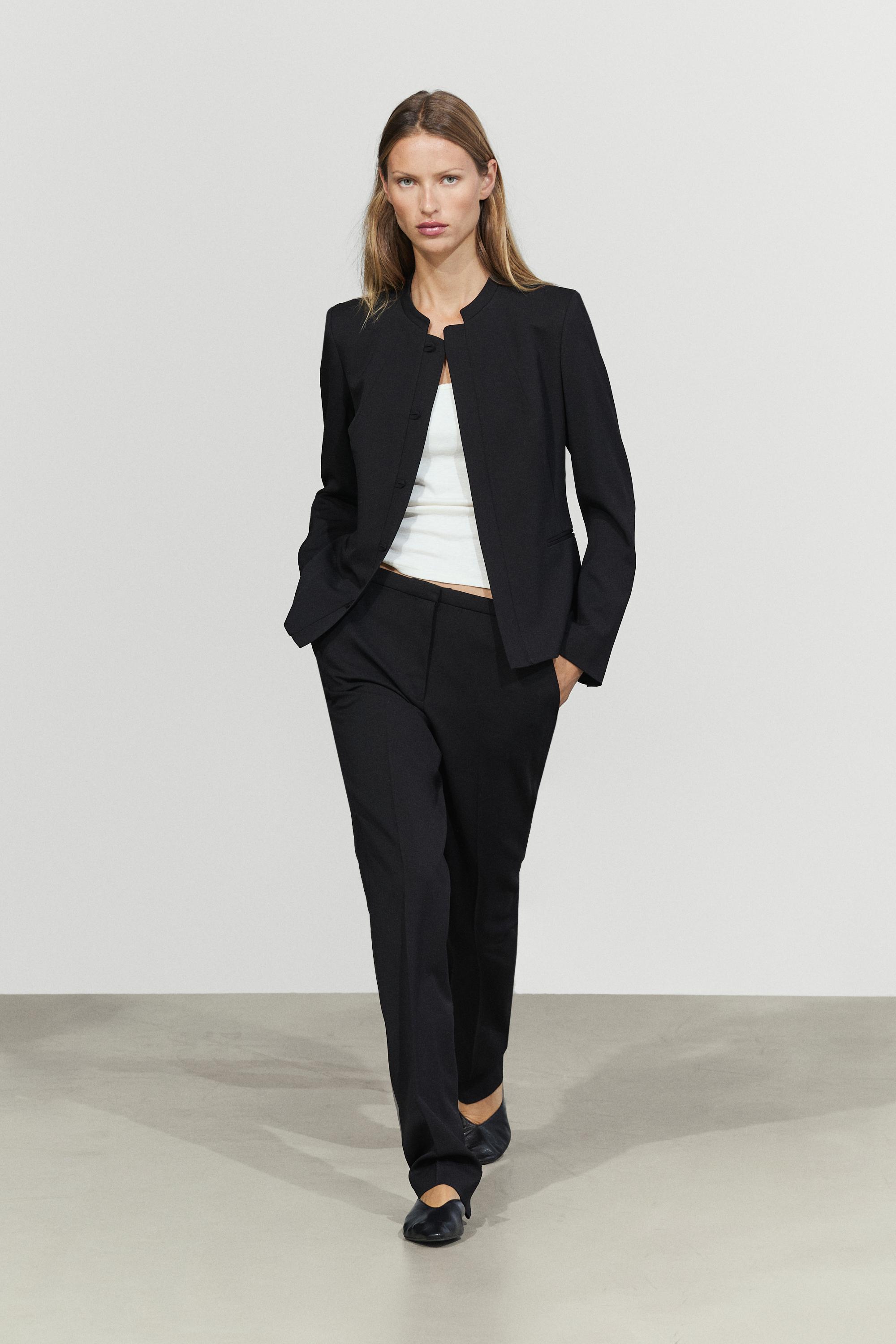 Round neck blazer with dart details Black