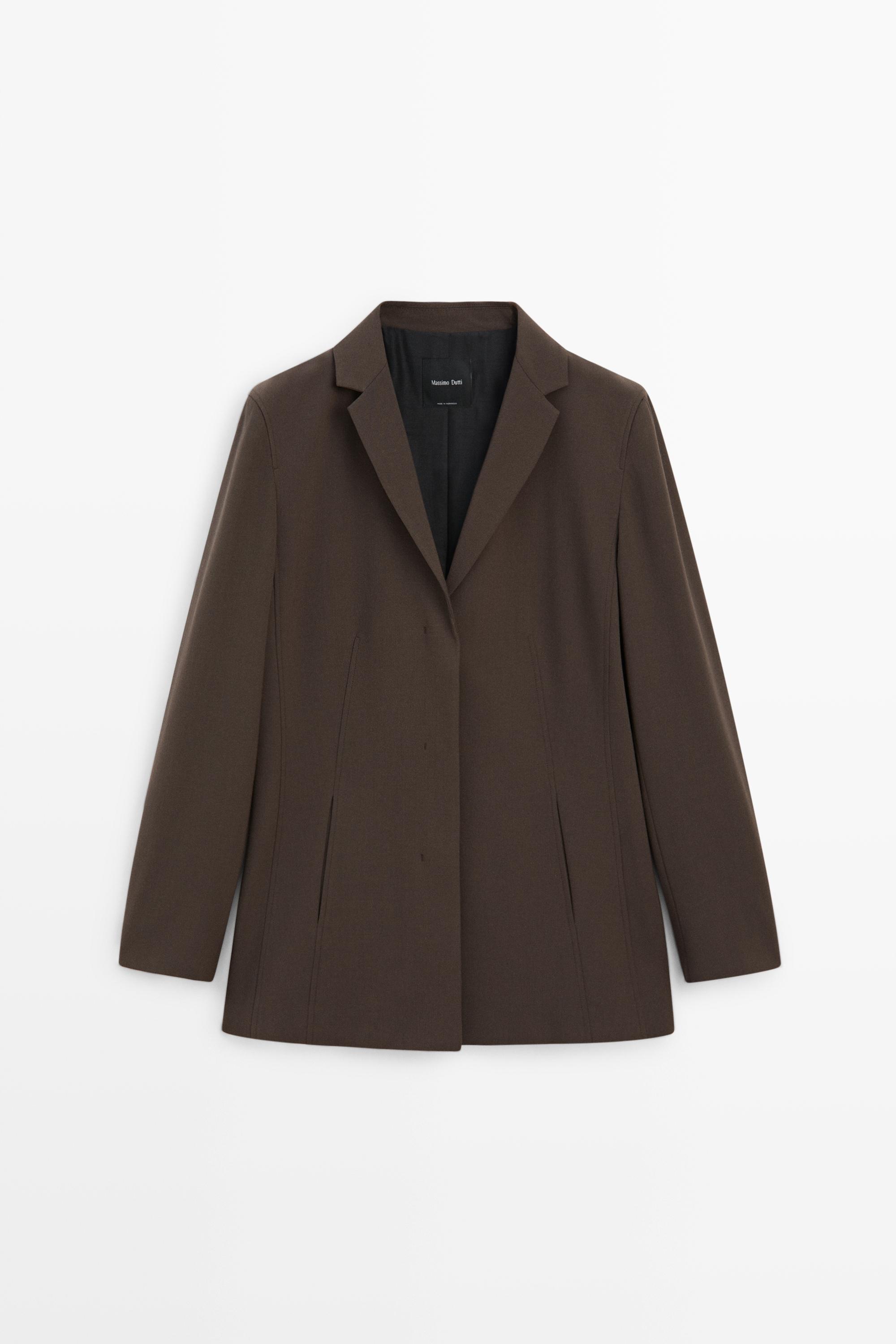 Fluid wool-blend blazer Brown