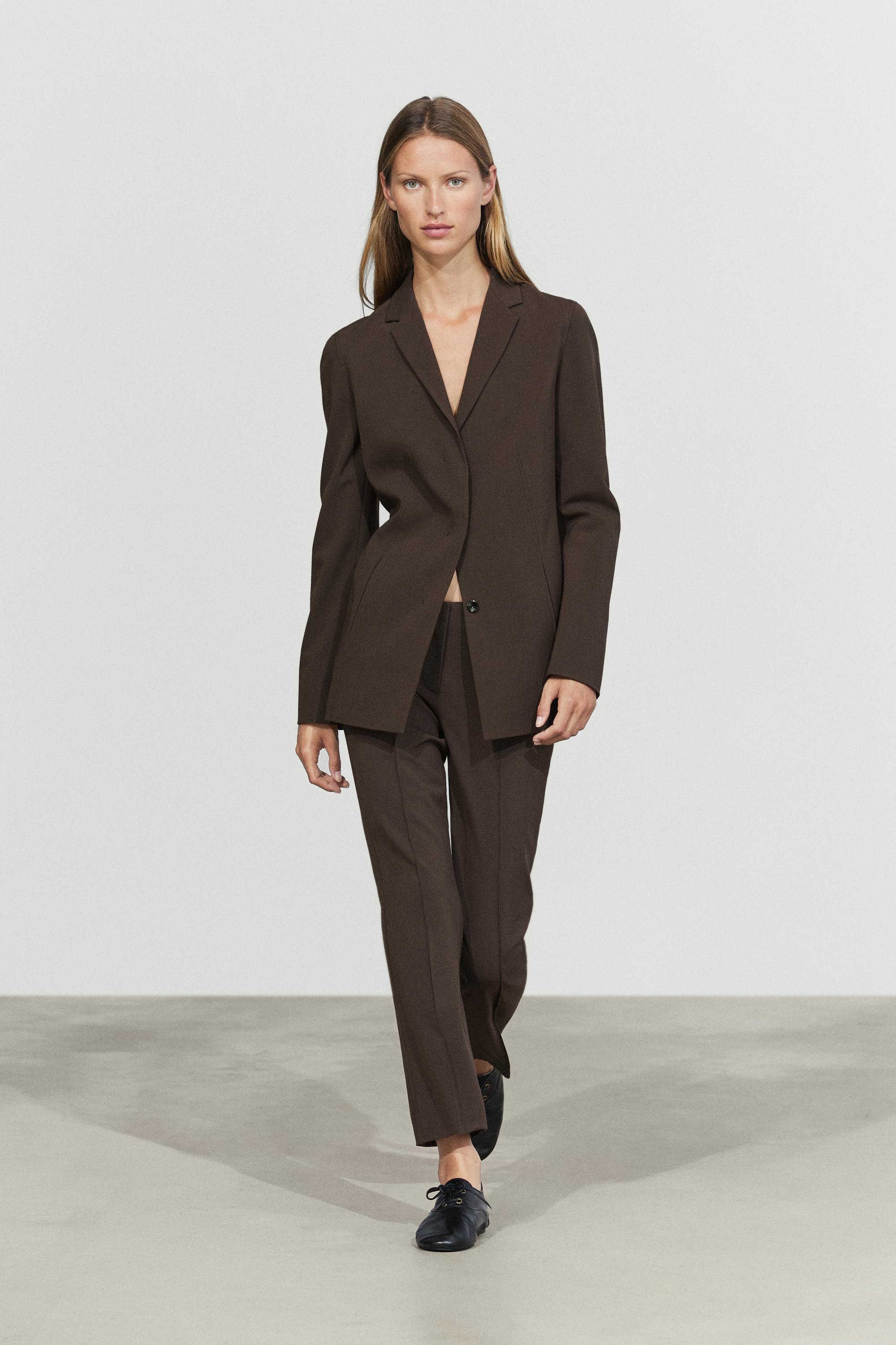 Fluid wool-blend blazer Brown