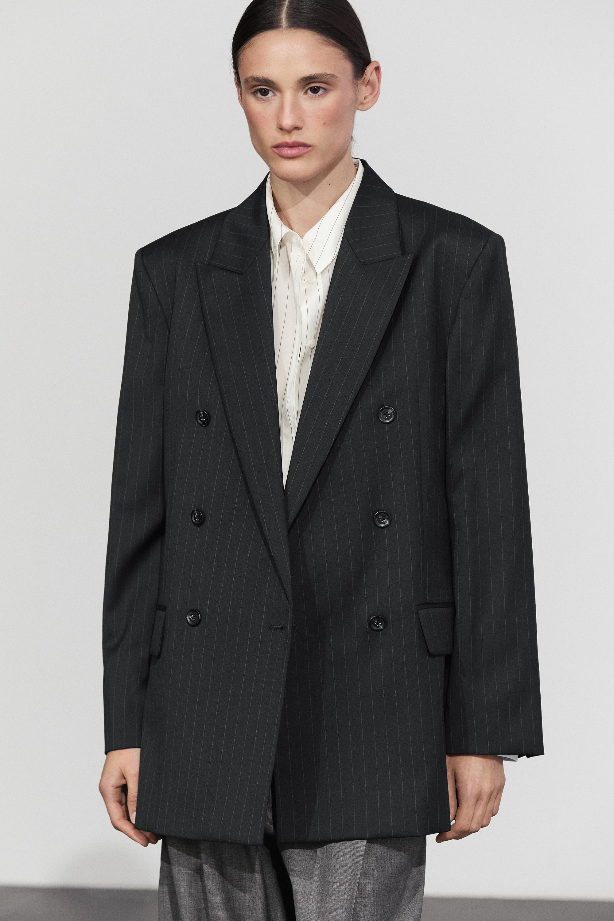 100% wool pinstripe suit blazer Navy Blue