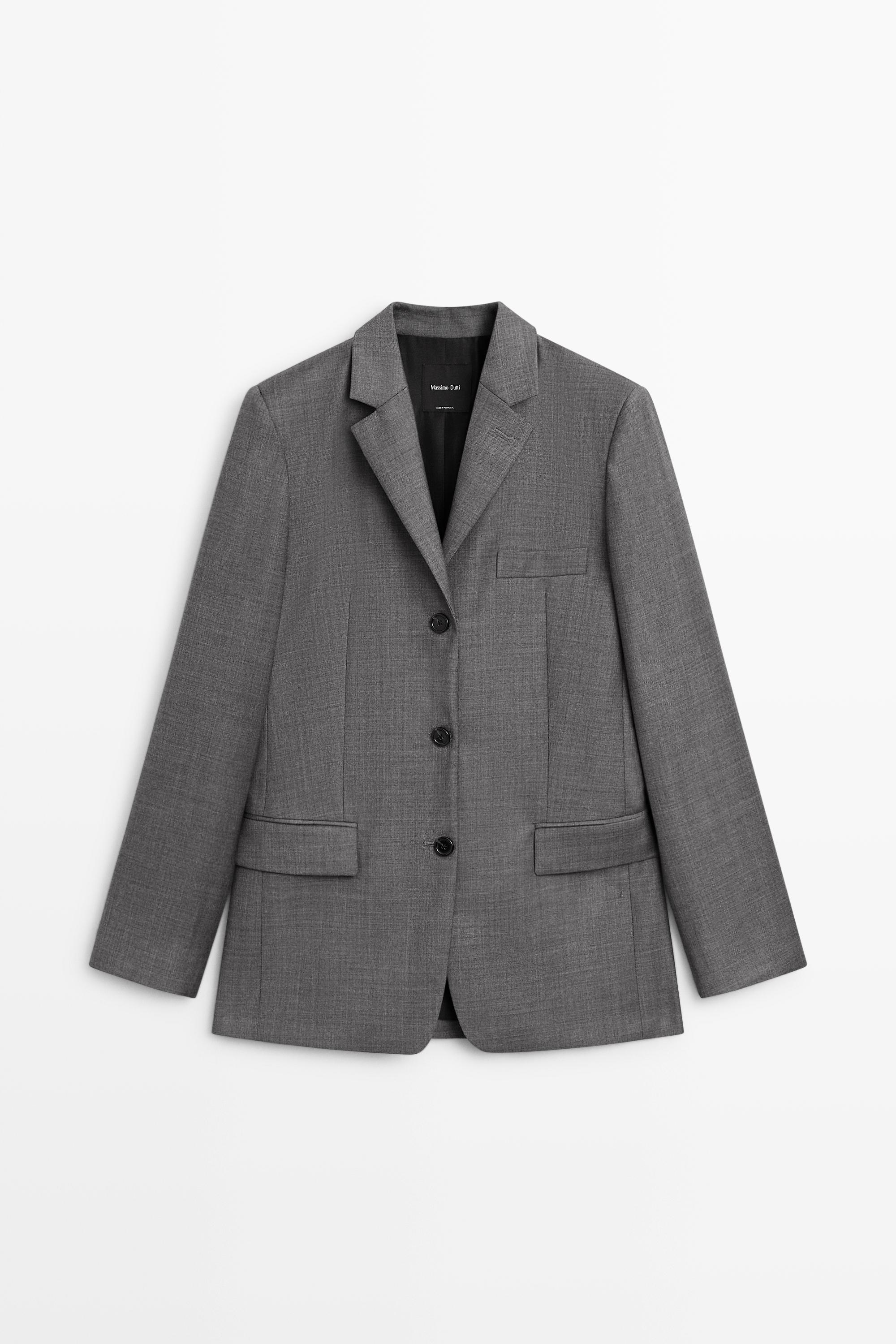 100% wool suit blazer with pockets Dark Grey