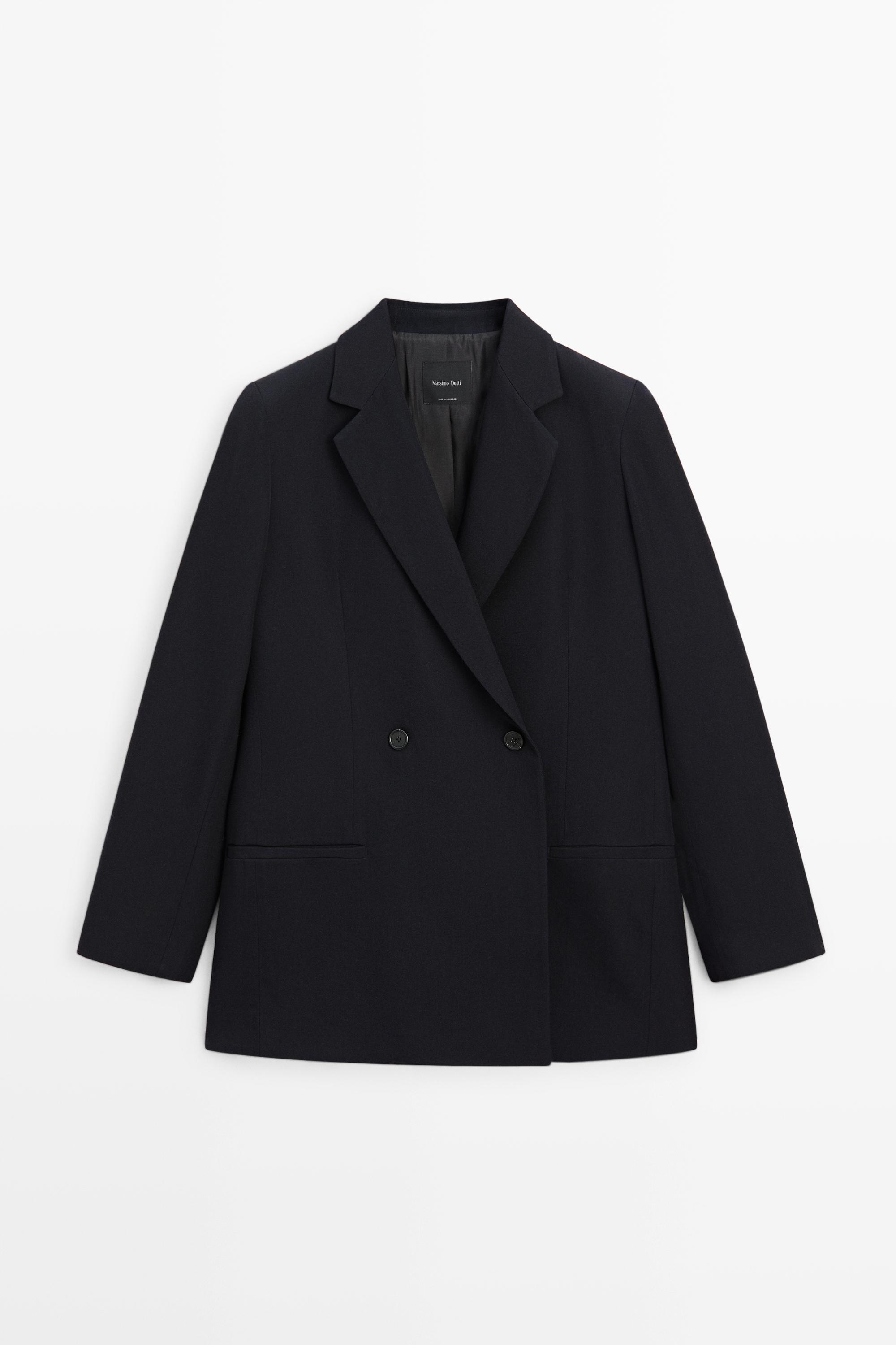 Wool blend double-breasted blazer Navy Blue