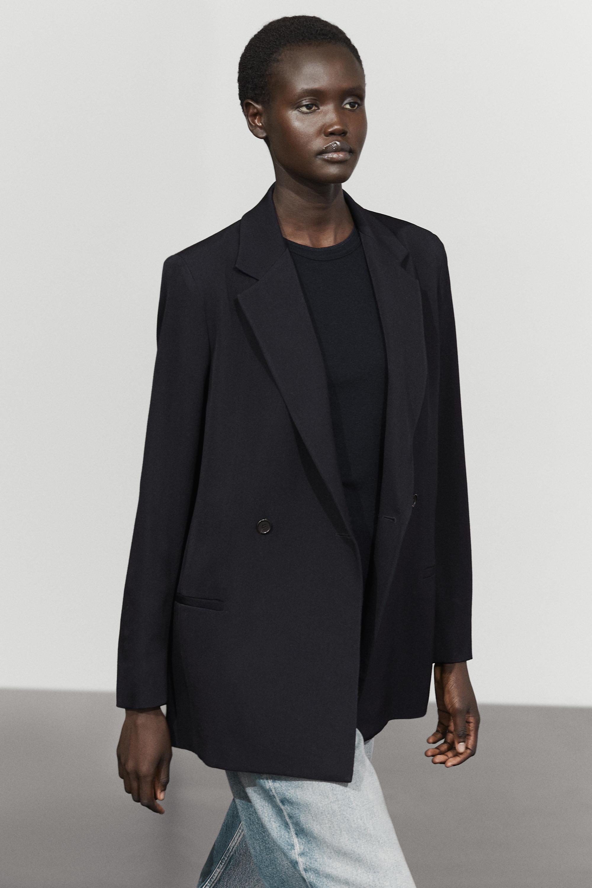 Wool blend double-breasted blazer Navy Blue