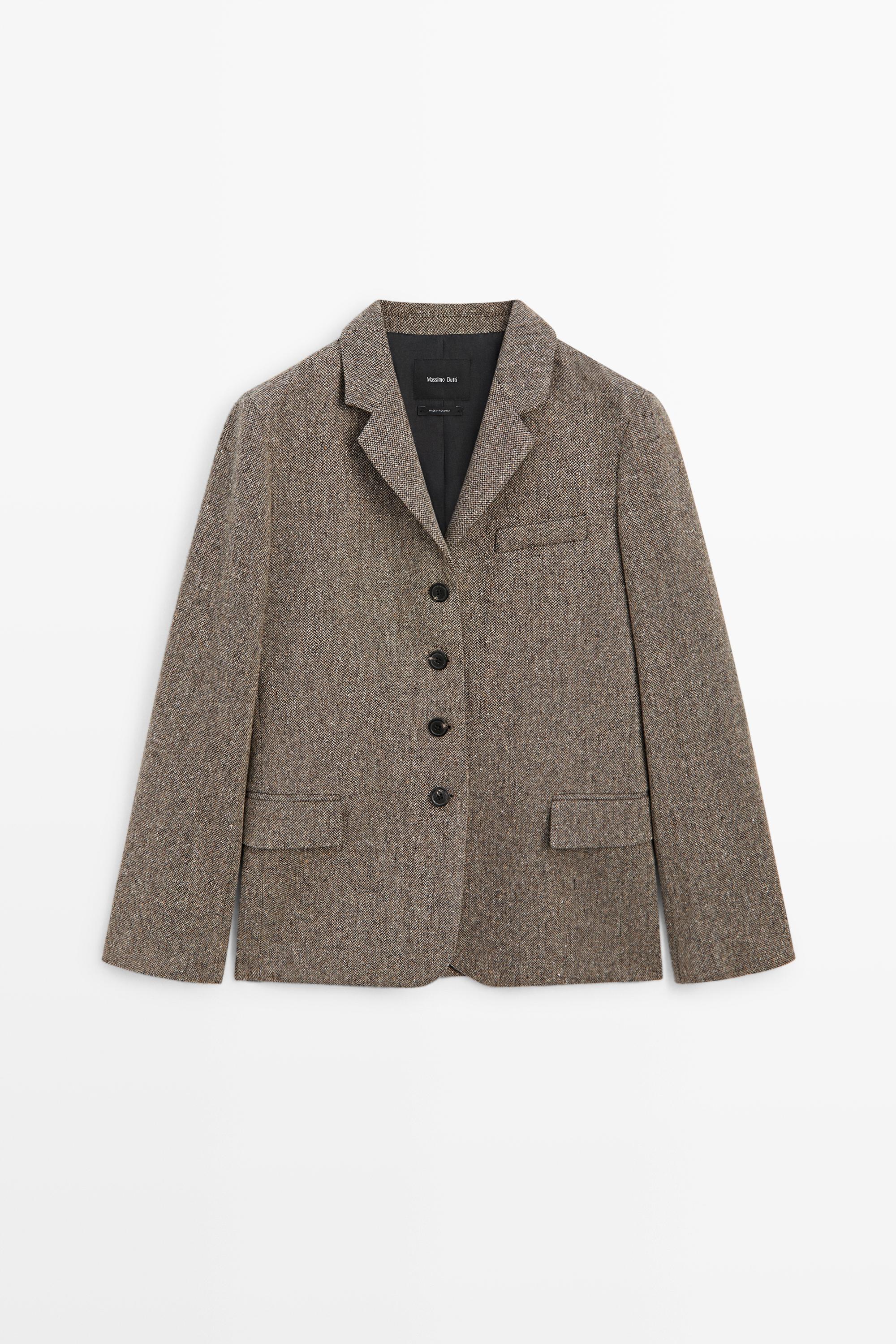 Cropped wool blend blazer Brown