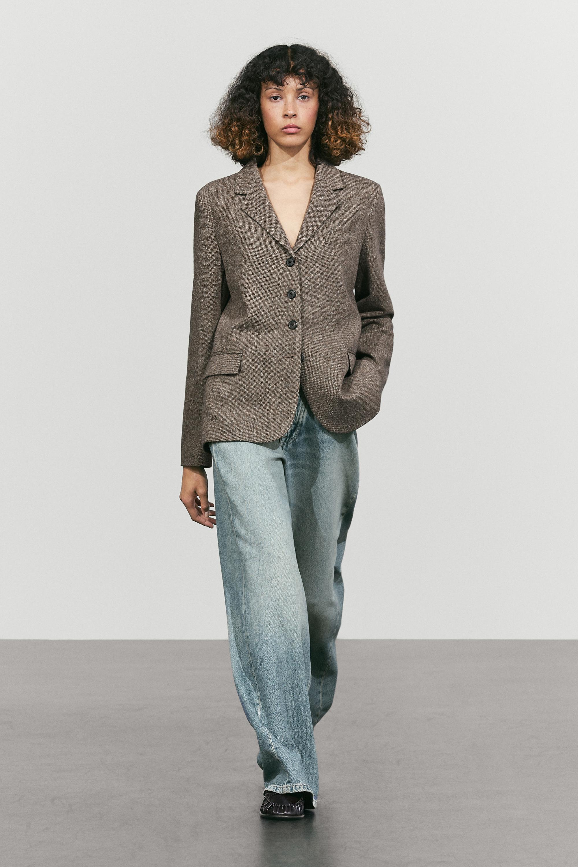 Cropped wool blend blazer Brown