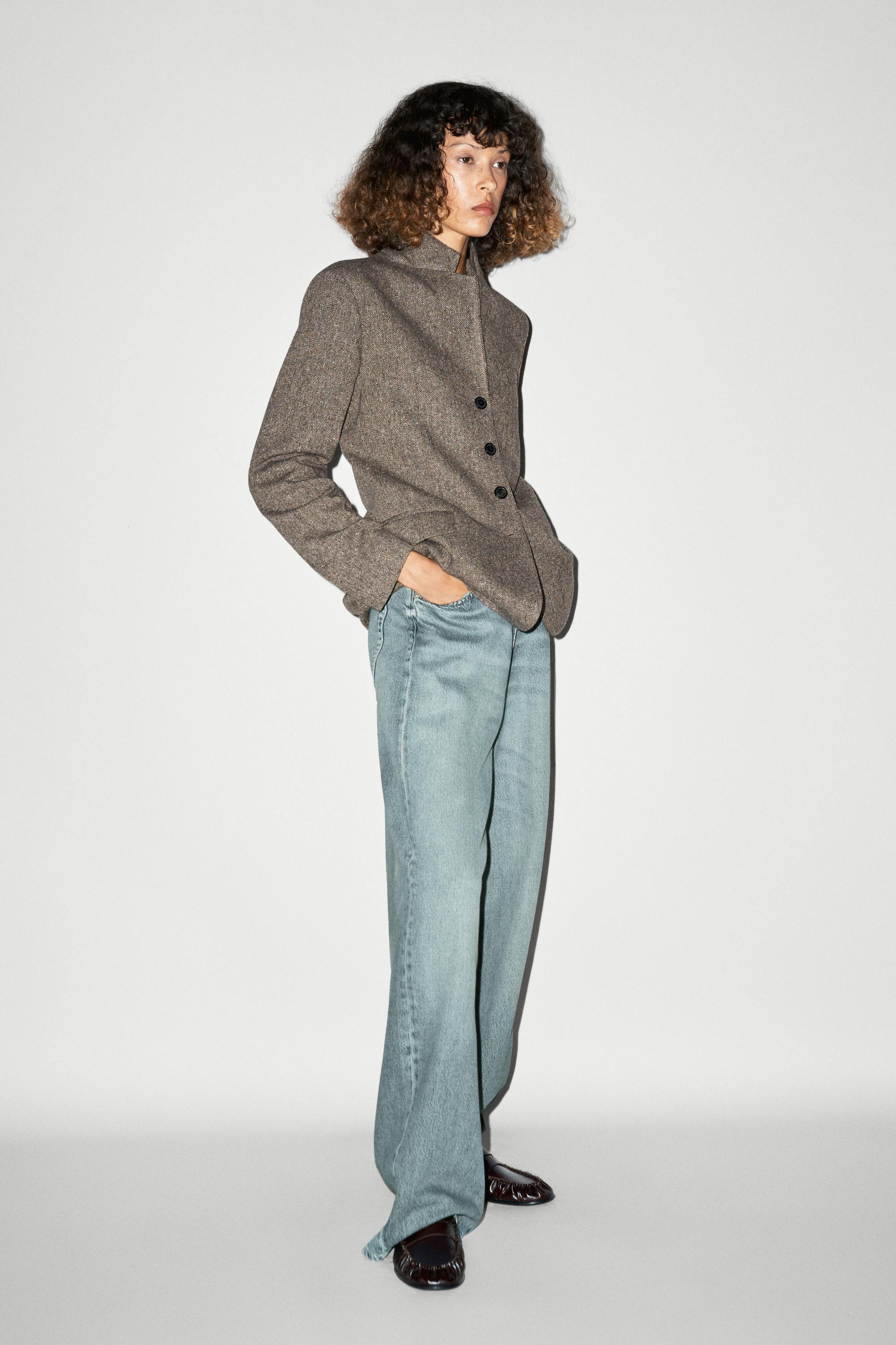 Cropped wool blend blazer Brown