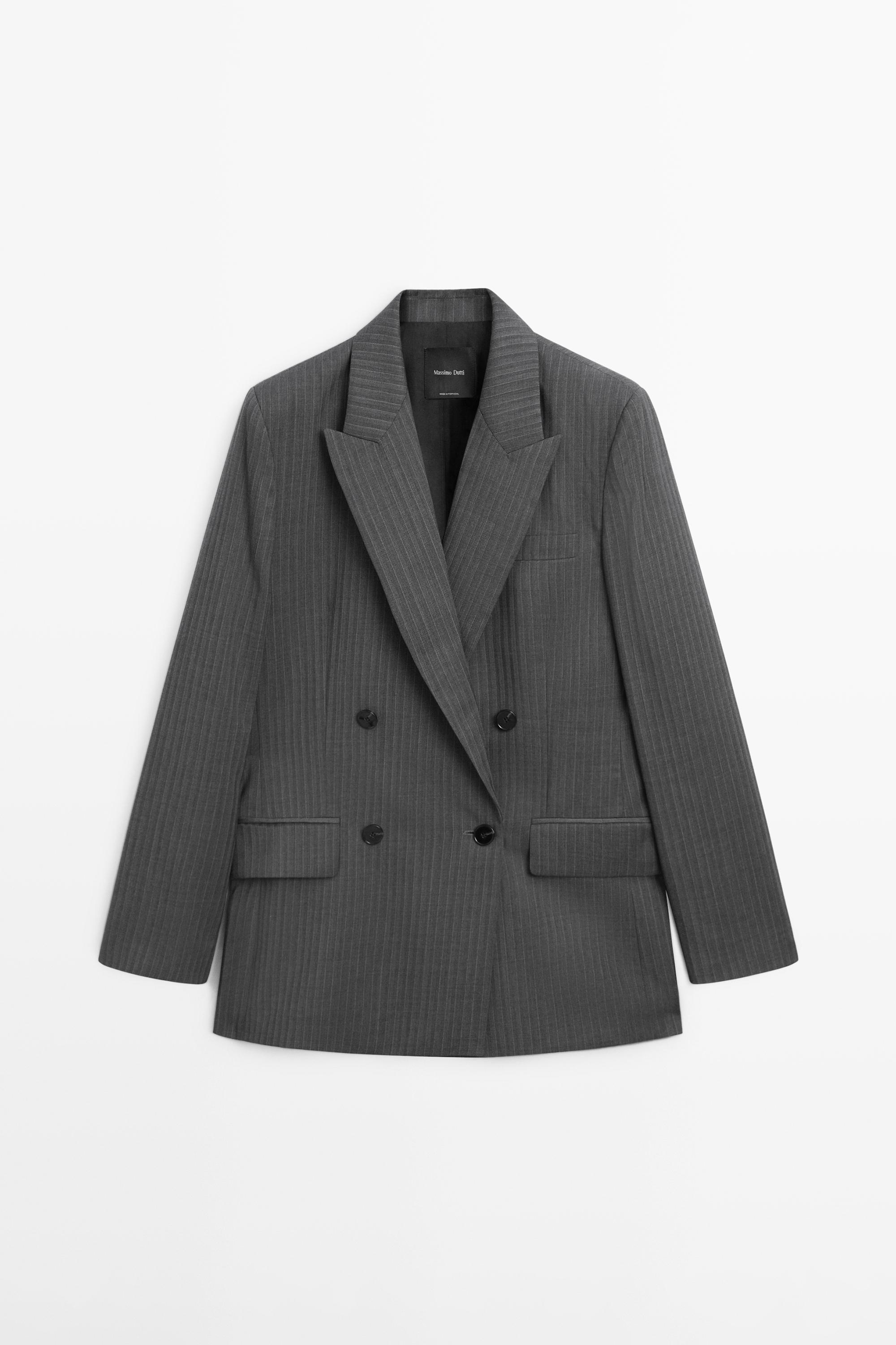 Pinstripe cool wool blend suit blazer Grey
