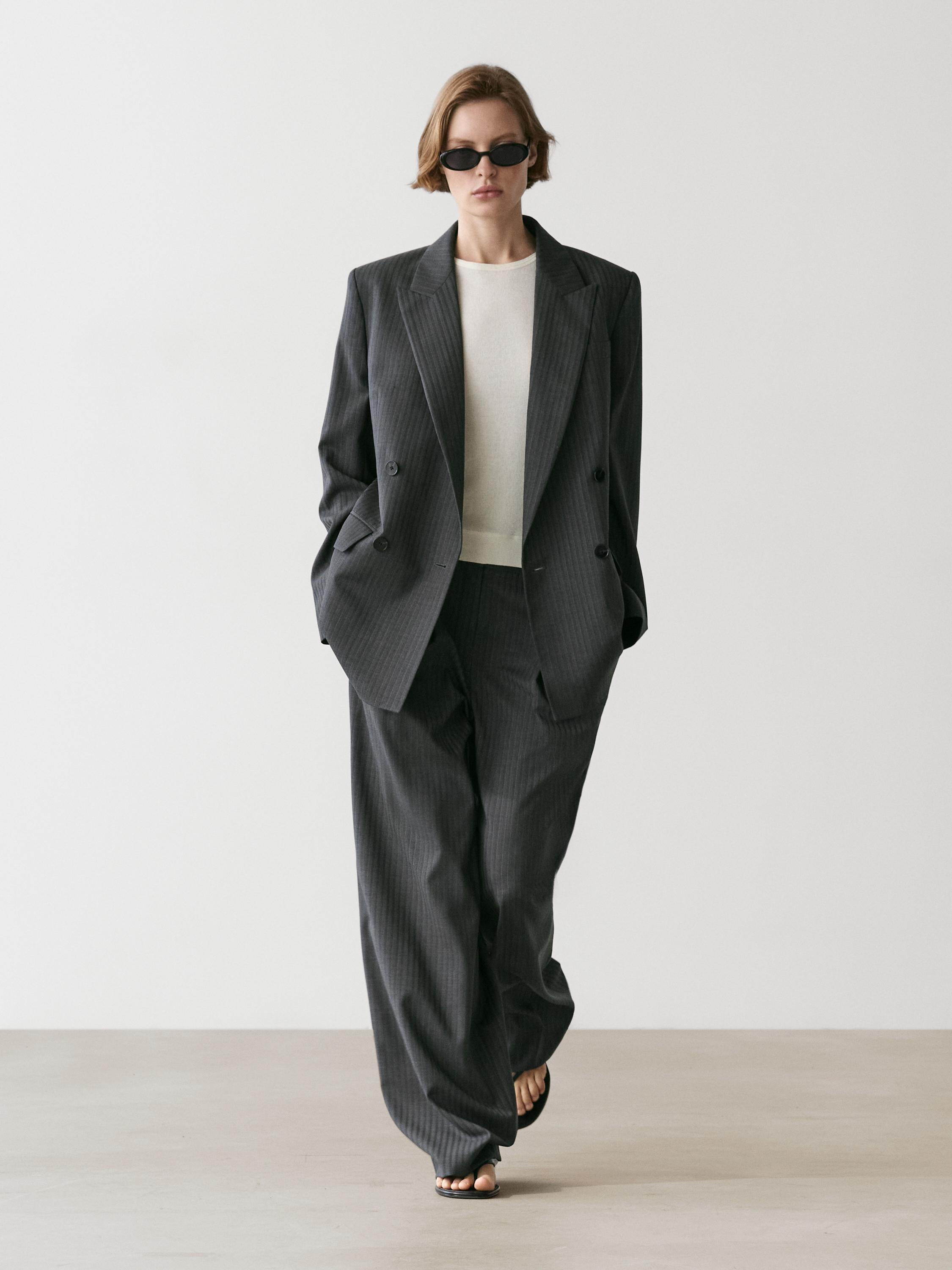 Pinstripe cool wool blend suit blazer Grey