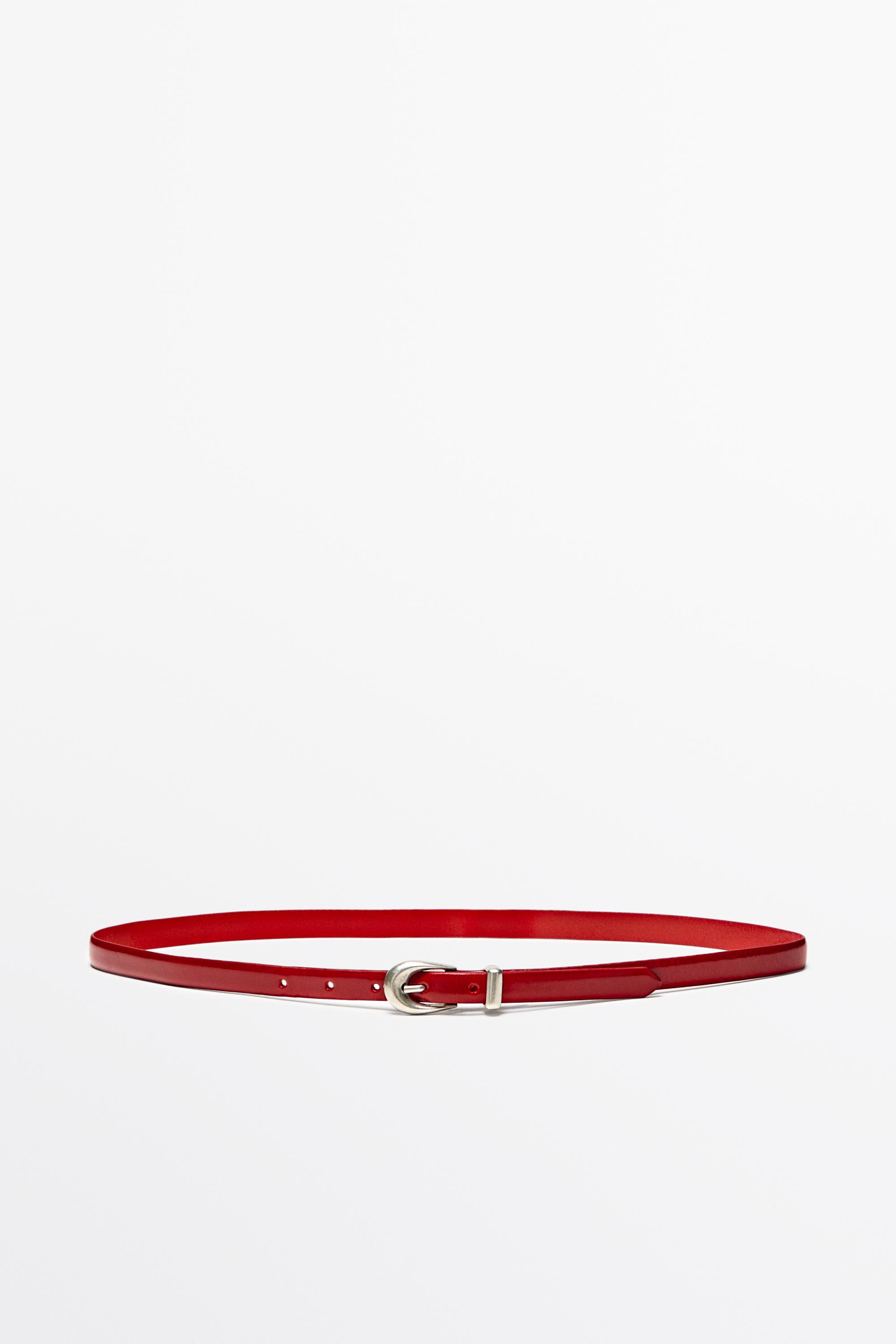 Nappa leather belt with keeper loop detail Red