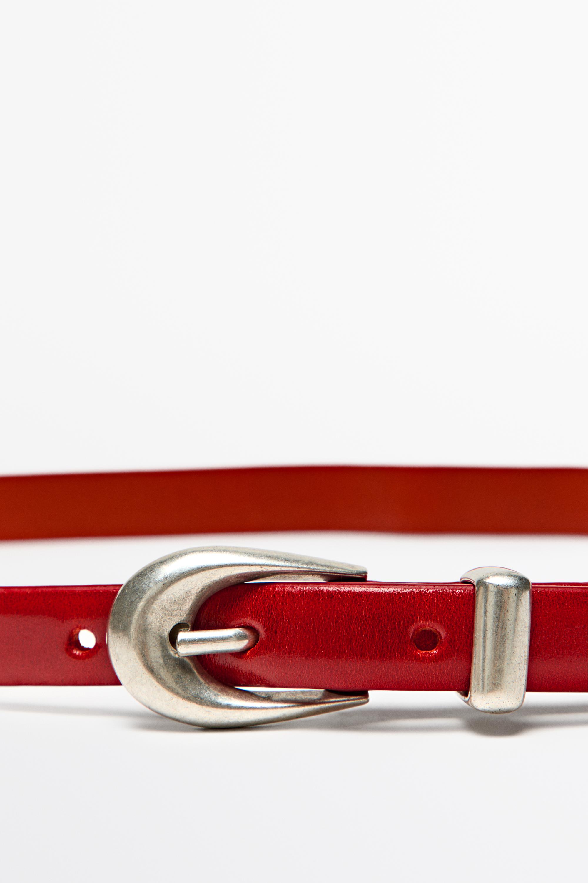 Nappa leather belt with keeper loop detail Red