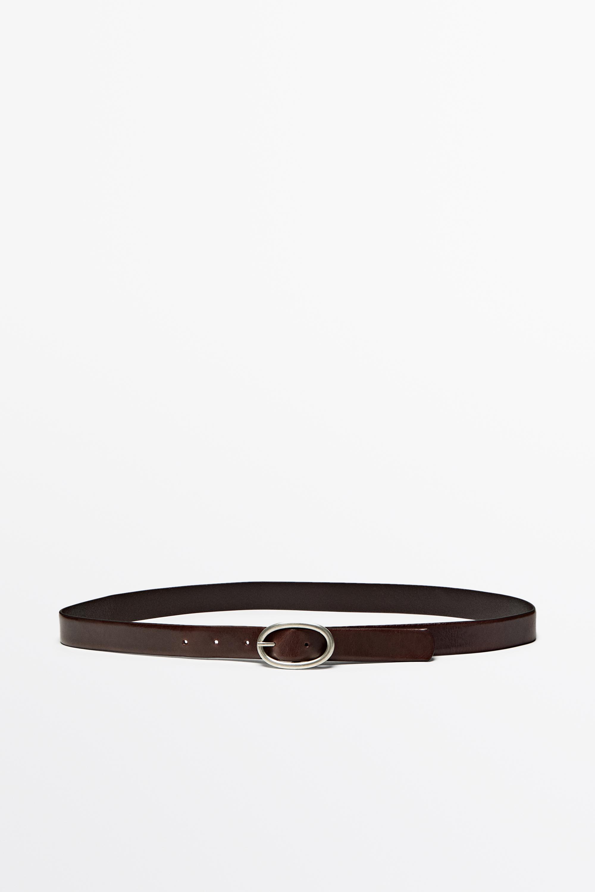 Nappa leather oval buckle belt Brown