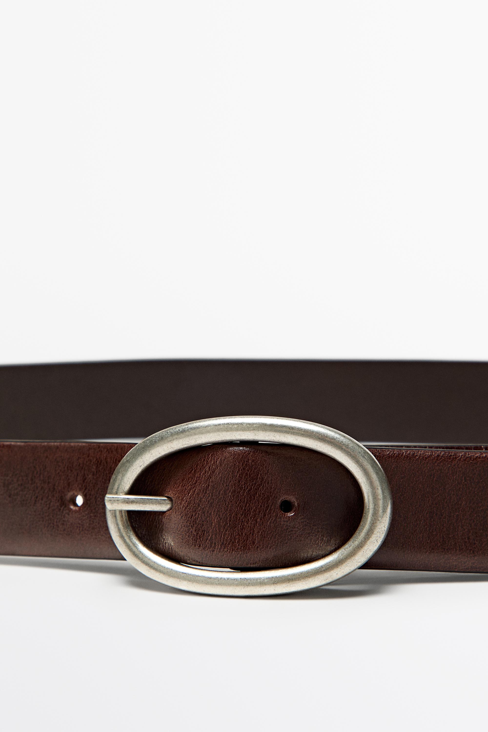Nappa leather oval buckle belt Brown