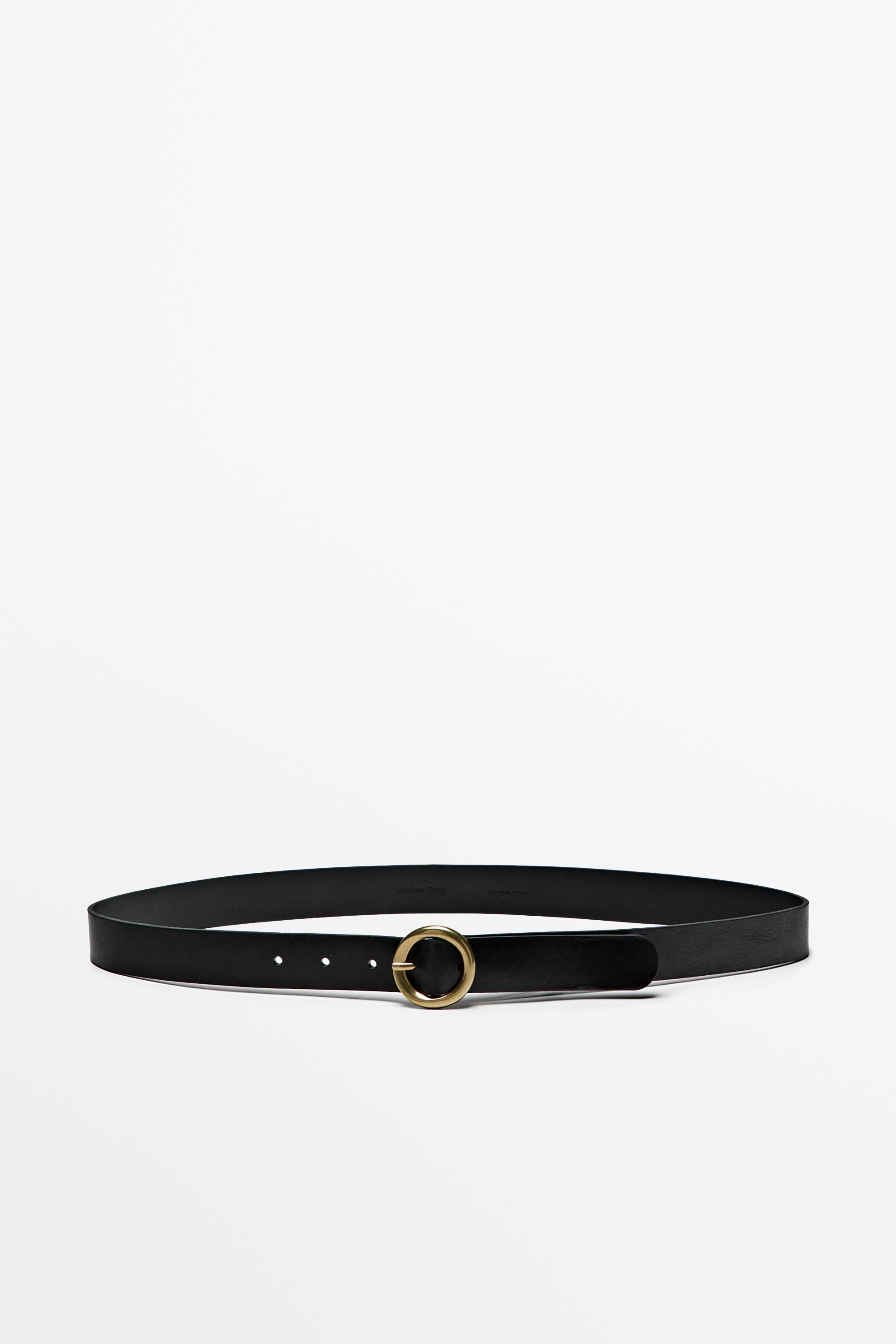Nappa leather belt with round buckle Black