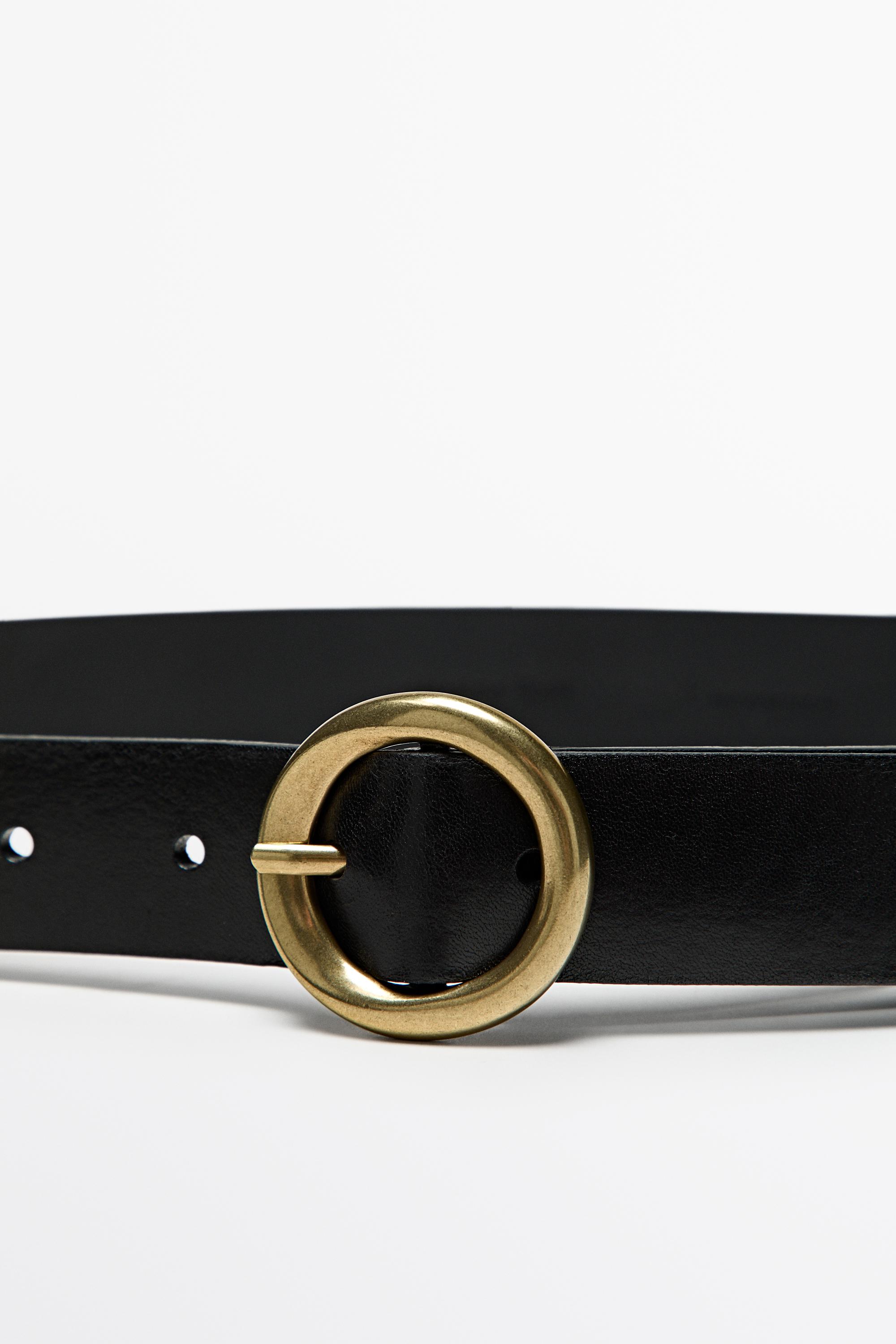 Nappa leather belt with round buckle Black