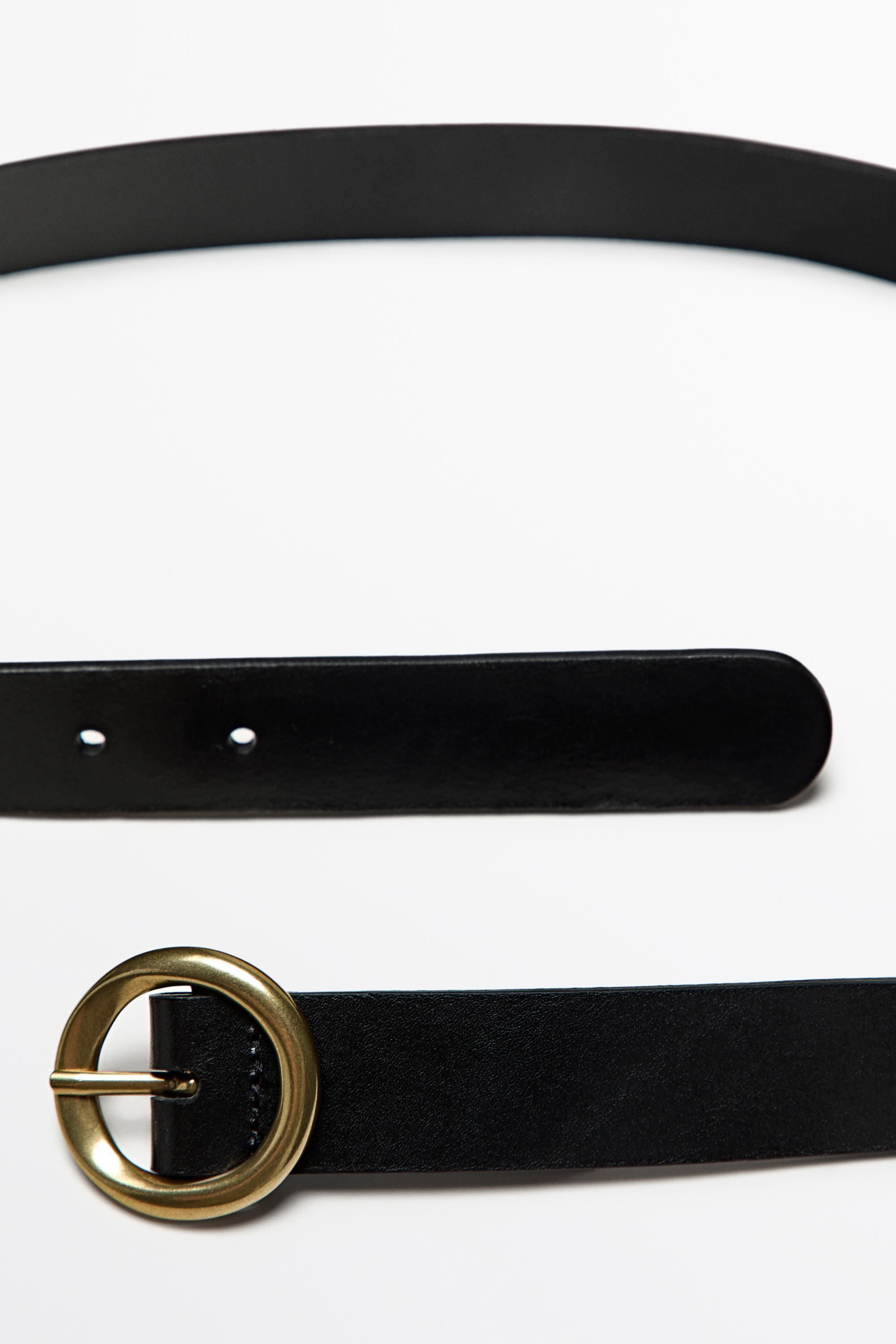 Nappa leather belt with round buckle Black