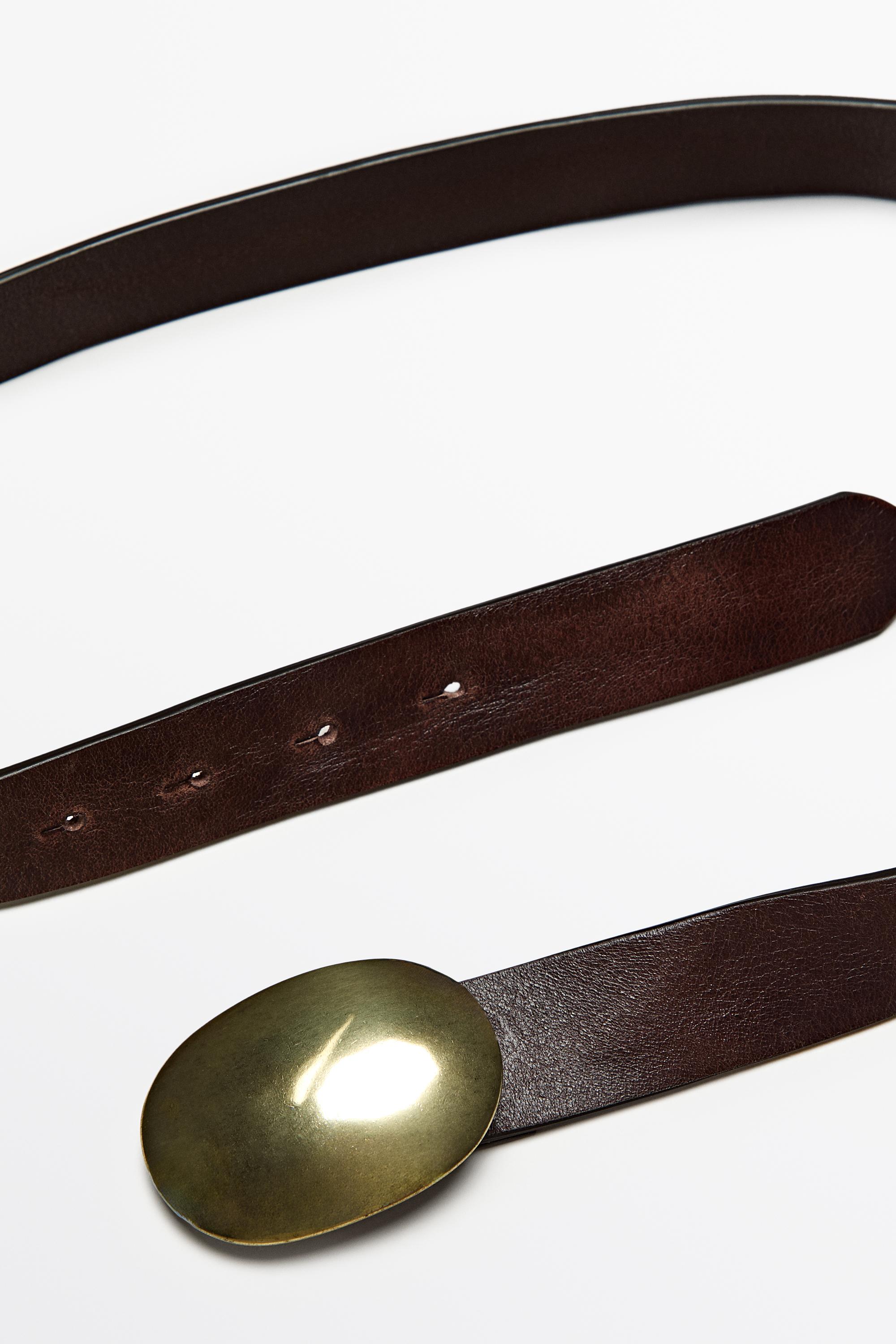 Nappa leather belt with metal plate buckle Brown
